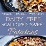 Healthy Scalloped Sweet Potatoes Casserole - So rich and creamy, you will never believe it's gluten free and paleo/vegan/whole30 compliant! Perfect for a healthy Thanksgiving! | Foodfaithfitness.com | @FoodFaithFit