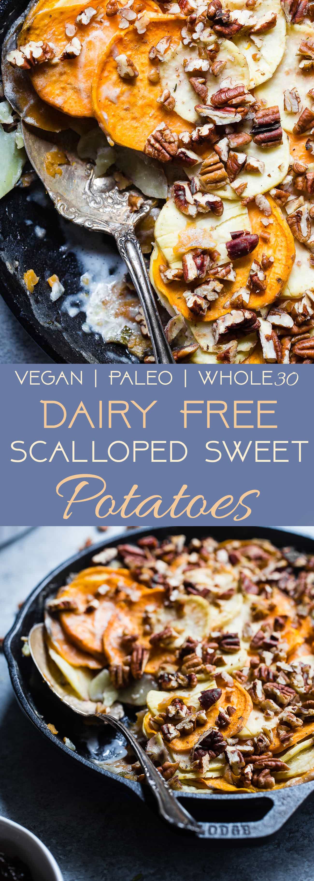 Healthy Scalloped Sweet Potatoes Casserole - So rich and creamy, you will never believe it's gluten free and paleo/vegan/whole30 compliant! Perfect for a healthy Thanksgiving! | Foodfaithfitness.com | @FoodFaithFit | paleo scalloped sweet potatoes. Vegan scalloped sweet potatoes. whole30 scalloped sweet potatoes. dairy free scalloped sweet potatoes. coconut milk scalloped sweet potatoes. healthy thanksgiving recipes. thanksgiving side dish recipes. sweet potato thanksgiving recipes. paleo thanksgiving recipes. vegan thanksgiving recipes.