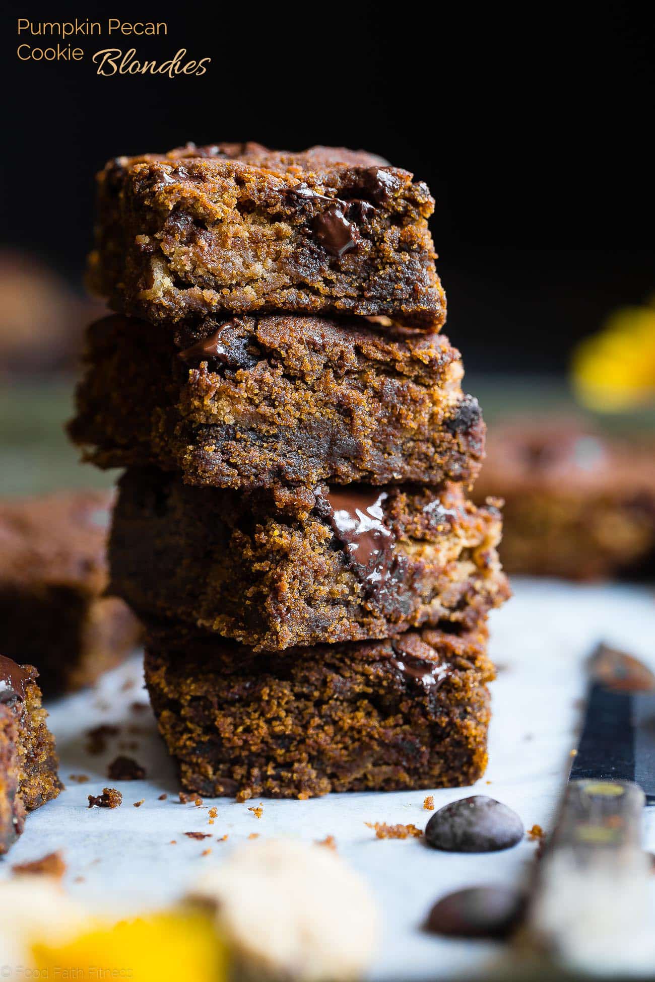 Cookie Stuffed Pumpkin Blondies - Cookies are baked right inside these healthier pumpkin brookies! They're so dense and chewy you'll never know they're gluten and dairy free! | Foodfaithfitness.com | @FoodFaithFit