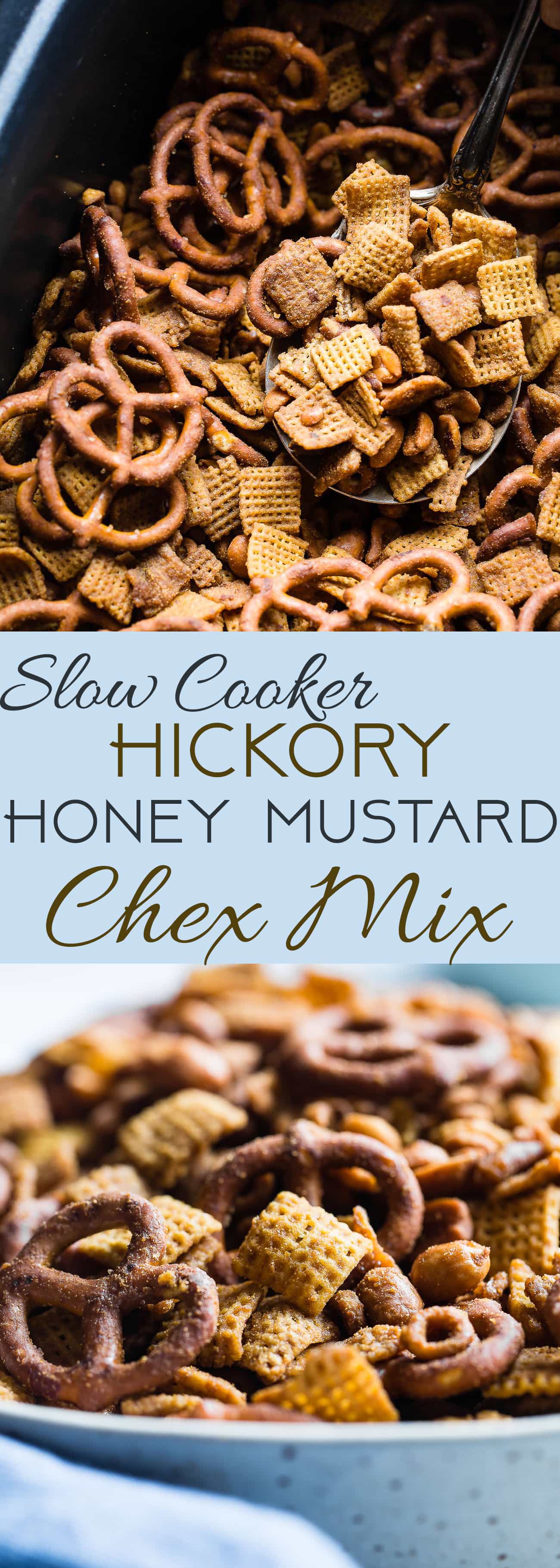 Hickory Honey Mustard Homemade Crock Pot Chex Mix - This dairy and gluten free Chex Mix is made in the slow cooker so it's super easy and hands off! It's got addicting smoky sweet flavors and is perfect for parties or movie nights! | Foodfaithfitness.com | @FoodFaithFit | Chex mix recipe. sweet chex mix. healthy chex mix. slow cooker chex mix. savory chex mix. easy chex mix