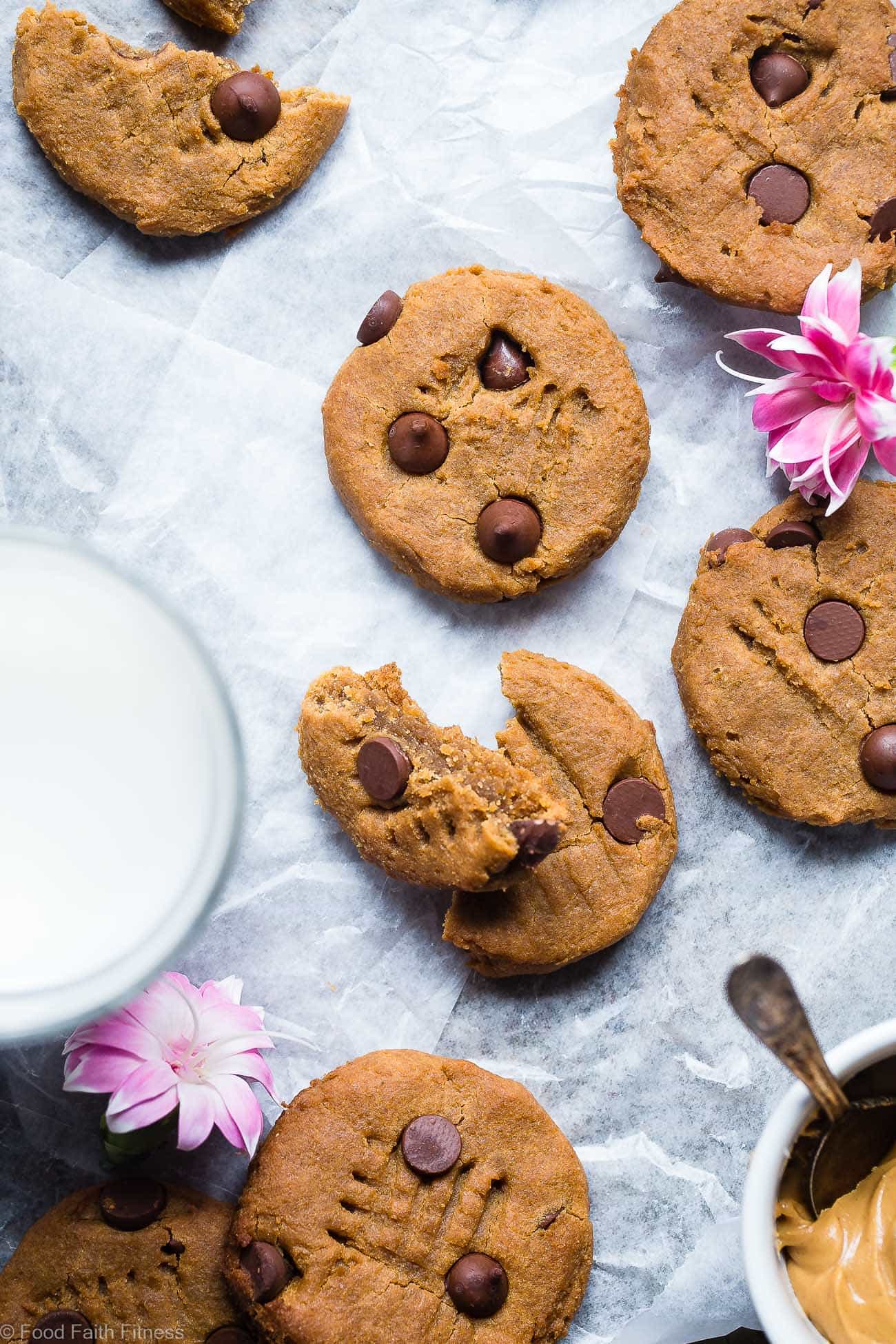 Peanut Butter Chickpea Chocolate Chip Cookies - These kid-friendly, vegan cookies are SO soft and chewy! You would never believe they are healthy and gluten/grain/dairy/egg AND refined sugar free! | Foodfaithfitness.com | @FoodFaithFit