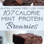 Low Carb Keto Protein Brownies - SO dense and chewy you would never believe they are only 107 calories and sugar/grain/dairy/gluten free and paleo friendly! The perfect healthy treat! | Foodfaithfitness.com | @FoodFaithFit | paleo brownies. keto brownies. low carb brownies. gluten free brownies. mint chocolate brownies.