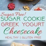 Sugar Free Greek Yogurt Cheesecake - This gluten free cheesecake is an easy dessert that combines 2 Holiday treats ! It's so creamy you won't believe it's healthy, sugar free and only 235 calories! | Foodfaithfitness.com | @FoodFaithFit