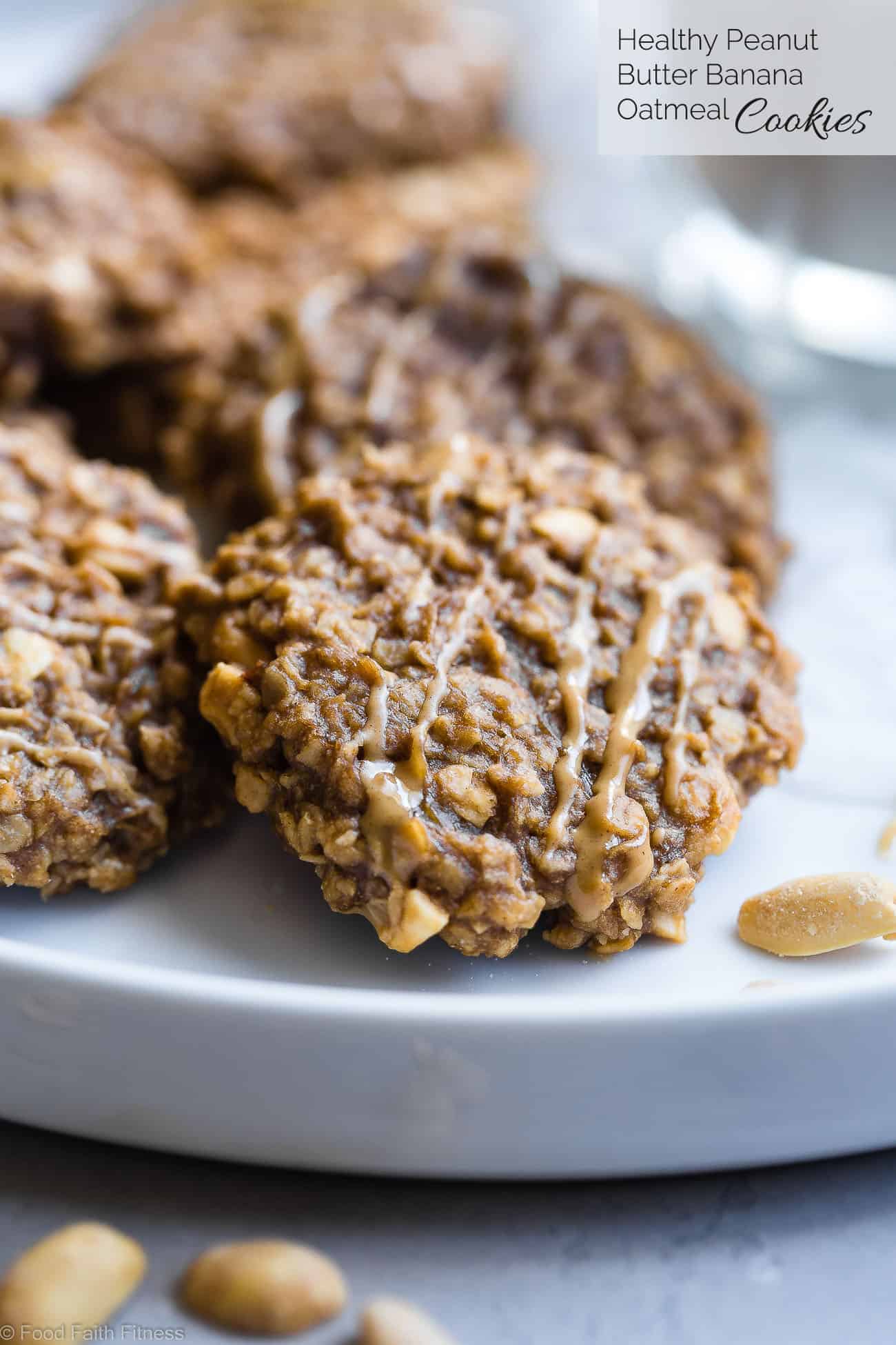 Healthy Peanut Butter Oatmeal Banana Cookies - These gluten free oatmeal cookies use only 5 simple ingredients and are dairy free and vegan friendly! A healthy treat for kids and adults that can be a breakfast or snack! | Foodfaithfitness.com | @FoodFaithFit