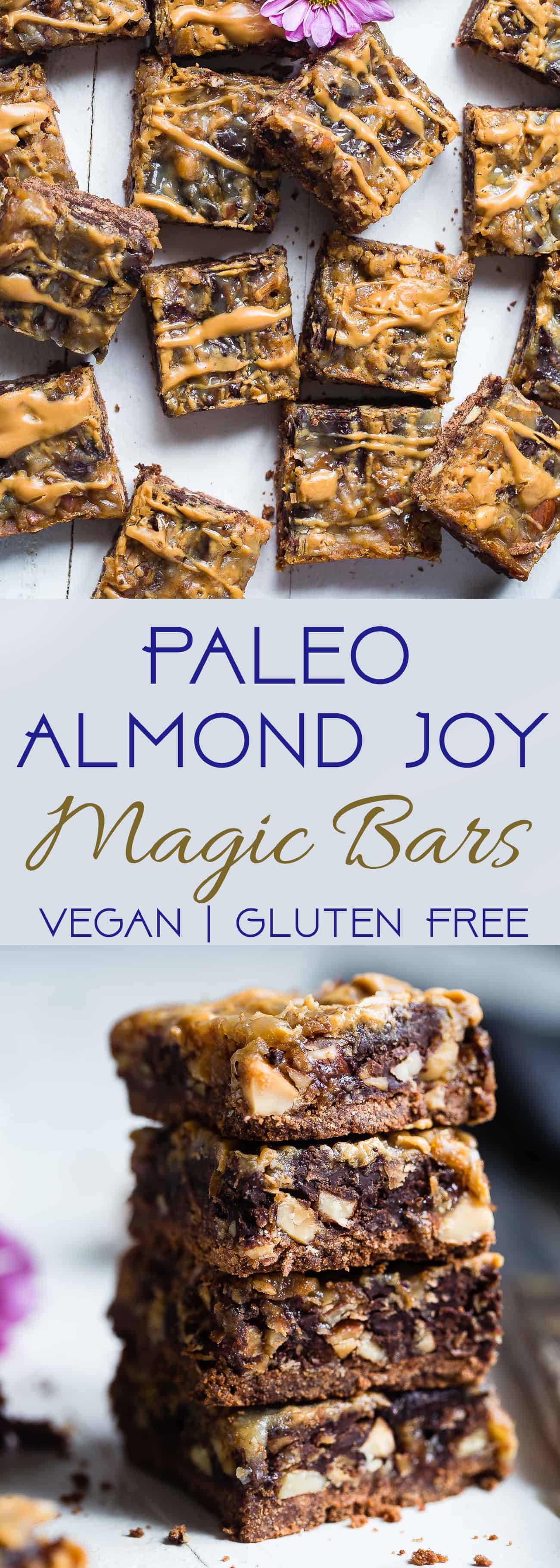 Almond Joy Gluten Free Magic Cookie Bars - These paleo and vegan friendly magic cookie bars taste like an almond joy! They're an easy, healthier spin on a classic treat that you'll never believe is gluten/grain/dairy and refined sugar free! | Foodfaithfitness.com | @FoodFaithFit