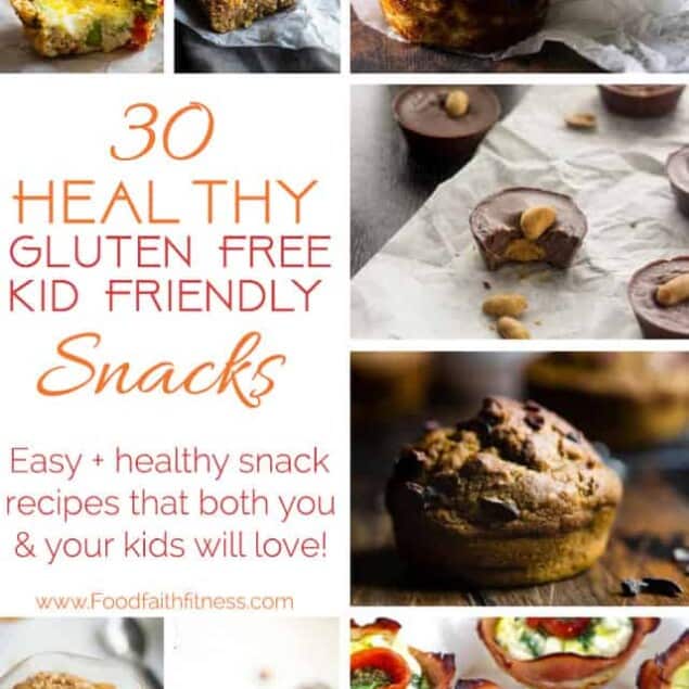 30 Healthy Gluten Free Kid and Adult Friendly Snacks - All 30 of these healthy, easy snack recipes will please both picky kids and adults! They're portable for on-the-go and totally delicious and nutritious! | #Foodfaithfitness | #Healthy #Kidfriendly #Snacks #GlutenFree #HealthySnacks