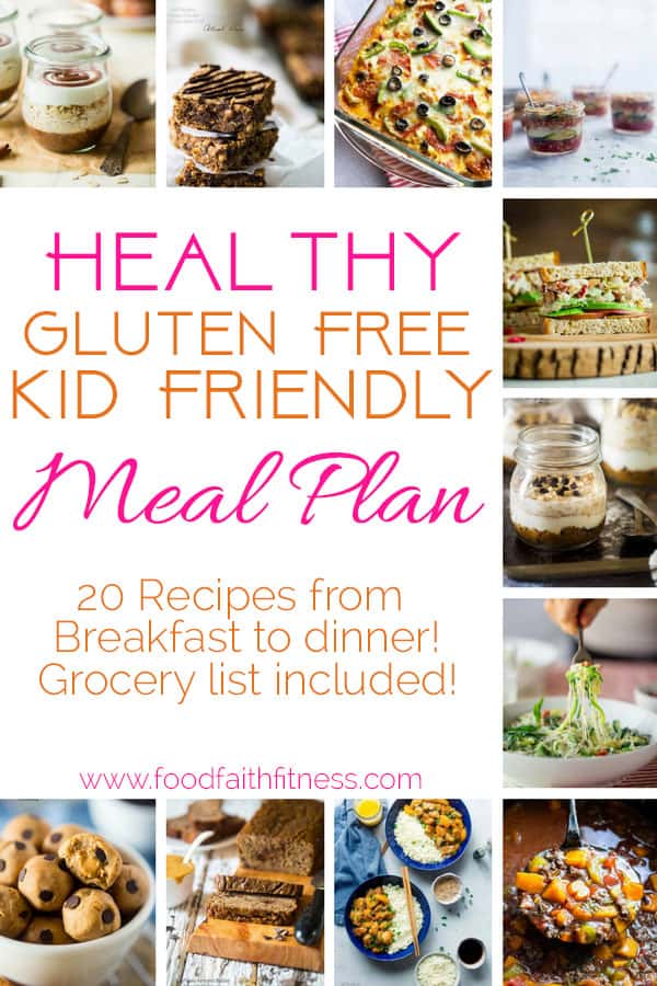 Kid Friendly Meal Plan - Need some healthy, gluten free and easy recipes that are kid approved? This dinner plan has ideas from breakfast to dinner, including snacks and desserts! Grocery list included! | Foodfaithfitness.com | @FoodFaithFit