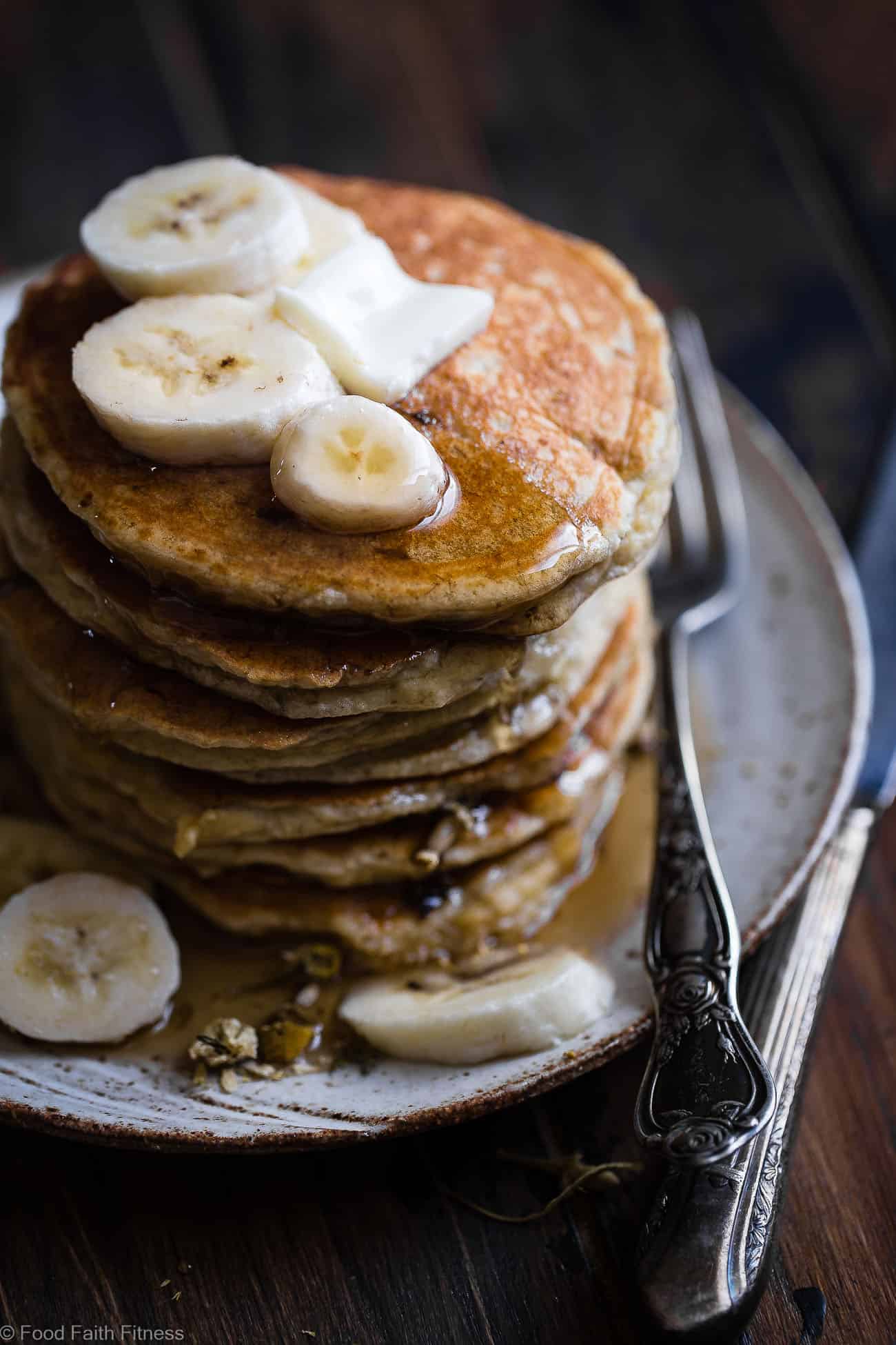 Easy Paleo Banana Pancakes with Coconut Flour - These quick and easy banana pancakes are naturally sweetened, gluten, grain and dairy free and SO light and fluffy! The perfect healthy start to your day or weekend breakfast! | Foodfaithfitness.com | @FoodFaithFit