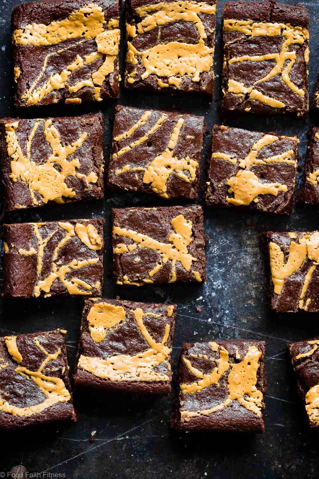 The BEST Paleo Almond Butter Brownies - SO dense, chewy and fudgy that will never believe these are gluten/grain/dairy/oil free and only 150 calories! Made in one bowl and SO easy! | #Foodfaithfitness | #Paleo #glutenfree #brownies #paleobrownies #almondbutter