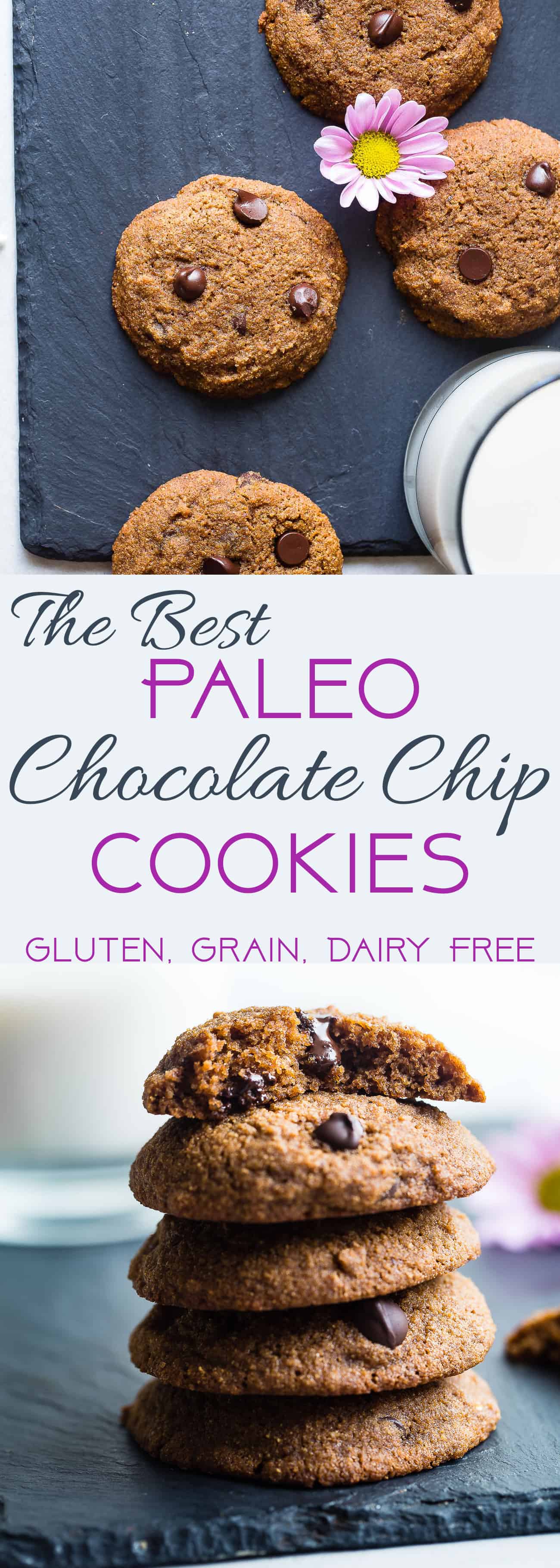 The Best Paleo Chocolate Chip Cookies - These EASY paleo friendly cookies are buttery, soft, chewy and SO rich and chocolaty! You won't believe they are gluten, grain and refined sugar free! | #Foodfaithfitness | #Paleo #Cookies #Glutenfree #ChocolateChip #GrainFree