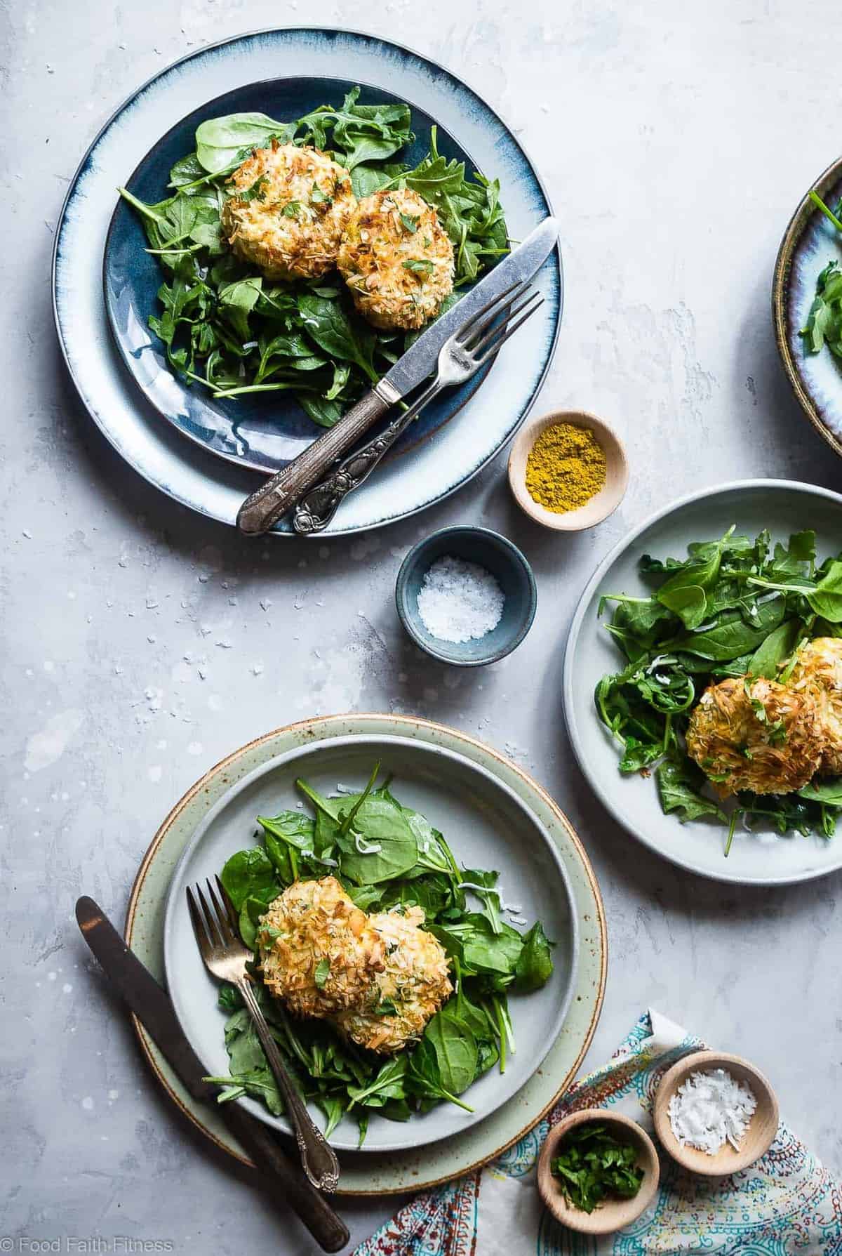Whole30 Air Fryer Coconut Curry Salmon Cakes - These gluten free salmon cakes are made in the air fryer so they're juicy and SO crispy without all the oil! A healthy, paleo friendly, grain/dairy/sugar free meal that is low carb! | #Foodfaithfitness | #glutenfree #paleo #whole30 #airfryer #lowcarb