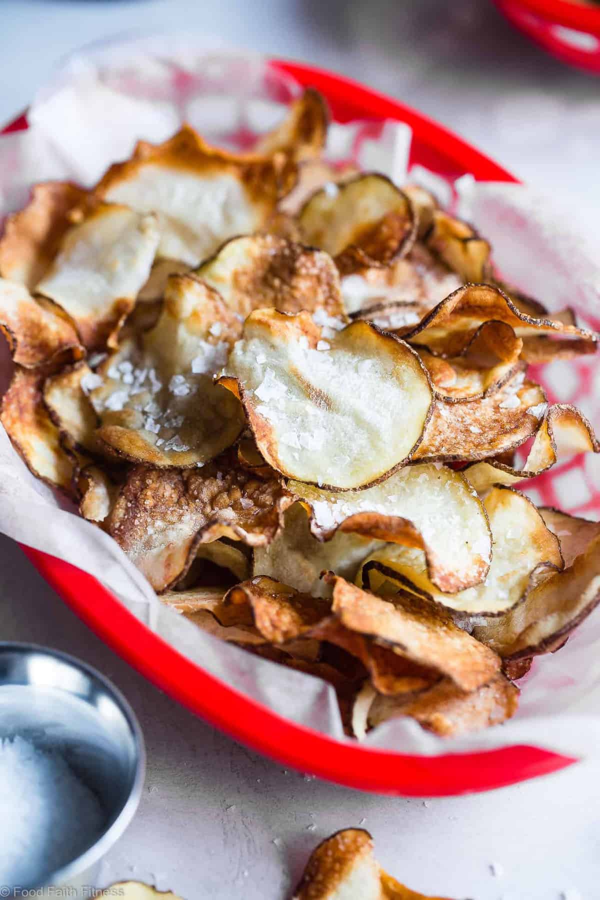Air Fryer Potato Chips - These EASY Air Fryer Potato Chips are perfectly crispy and crunchy and only use 2 ingredients! You'll never believe they are healthy, vegan, gluten free and only 75 calories for a large serving! | #Foodfaithfitness | #Glutenfree #Airfryer #Healthy #Vegan #CleanEating
