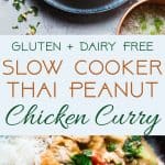 Easy Crockpot Thai Peanut Butter Chicken Curry - The slow cooker does all the work for you in this EASY, weeknight family-friendly dinner that is gluten and dairy free and packed protein. Great for meal prep too! | #Foodfaithfitness | #Glutenfree #Dairyfree #Slowcooker #Crockpot #Healthy 
