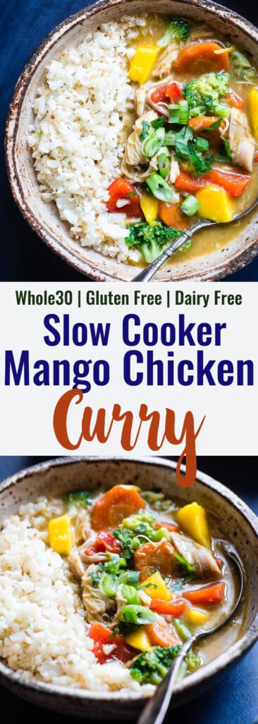 Slow cooker mango chicken curry collage photo