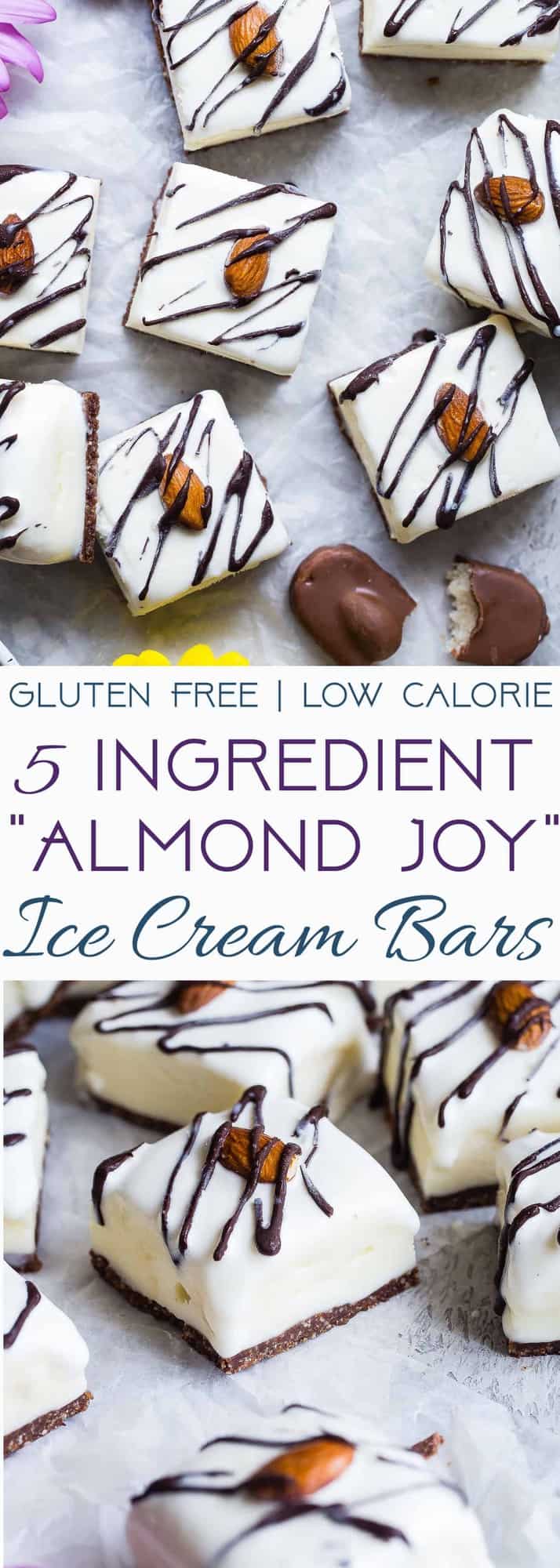 Healthy Almond Joy Ice Cream Bars -  These easy, 5 ingredient Almond Joy Ice Cream Bars are a healthier, protein packed Summer dessert that is gluten free and  only 116 calories! Kids and adults are going to LOVE these! | #Foodfaithfitness | #Glutenfree #Healthy #NoBake #Chocolate #Dessert