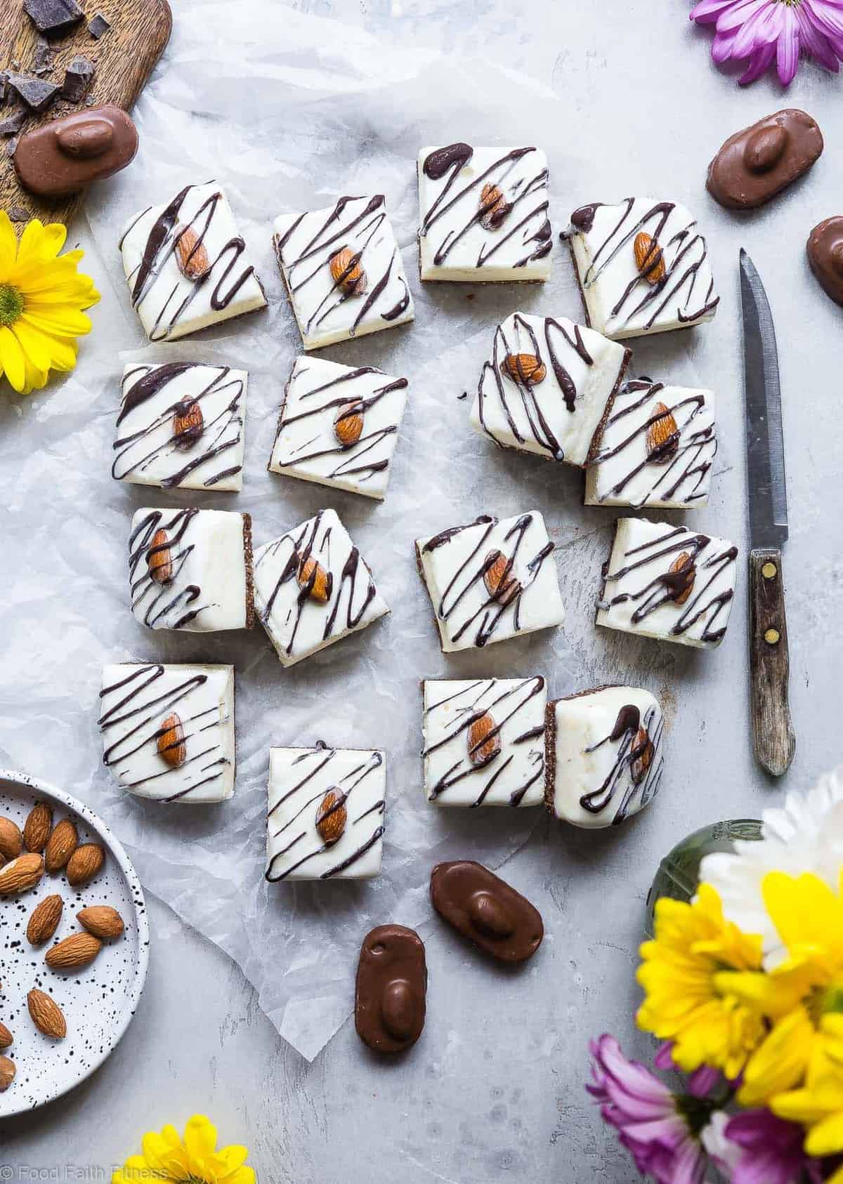 Healthy Almond Joy Ice Cream Bars -  These easy, 5 ingredient Almond Joy Ice Cream Bars are a healthier, protein packed Summer dessert that is gluten free and  only 116 calories! Kids and adults are going to LOVE these! | #Foodfaithfitness | #Glutenfree #Healthy #NoBake #Chocolate #Dessert