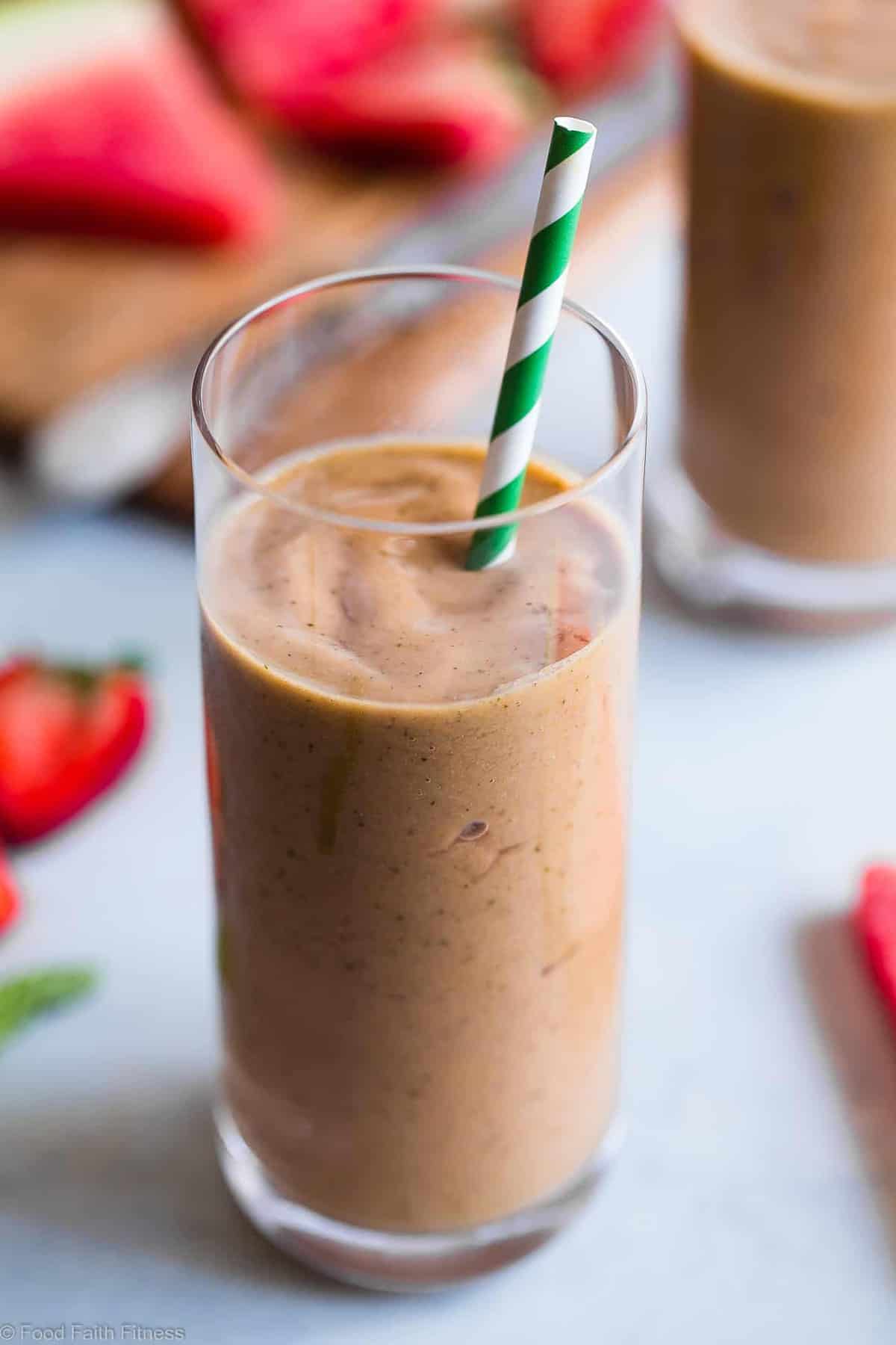 Healthy Strawberry Watermelon Smoothie - This fresh, CREAMY Healthy Summer Smoothie is a DELICIOUS way to start the day! Paleo and vegan friendly and made with clean ingredients that even kids will love! | #Foodfaithfitness | #Vegan #Paleo #DairyFree #Cleaneating #Smoothie