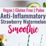 Healthy Strawberry Watermelon Smoothie - This fresh, CREAMY Healthy Summer Smoothie is a DELICIOUS way to start the day! Paleo and vegan friendly and made with clean ingredients that even kids will love! | #Foodfaithfitness | #Vegan #Paleo #DairyFree #Cleaneating #Smoothie