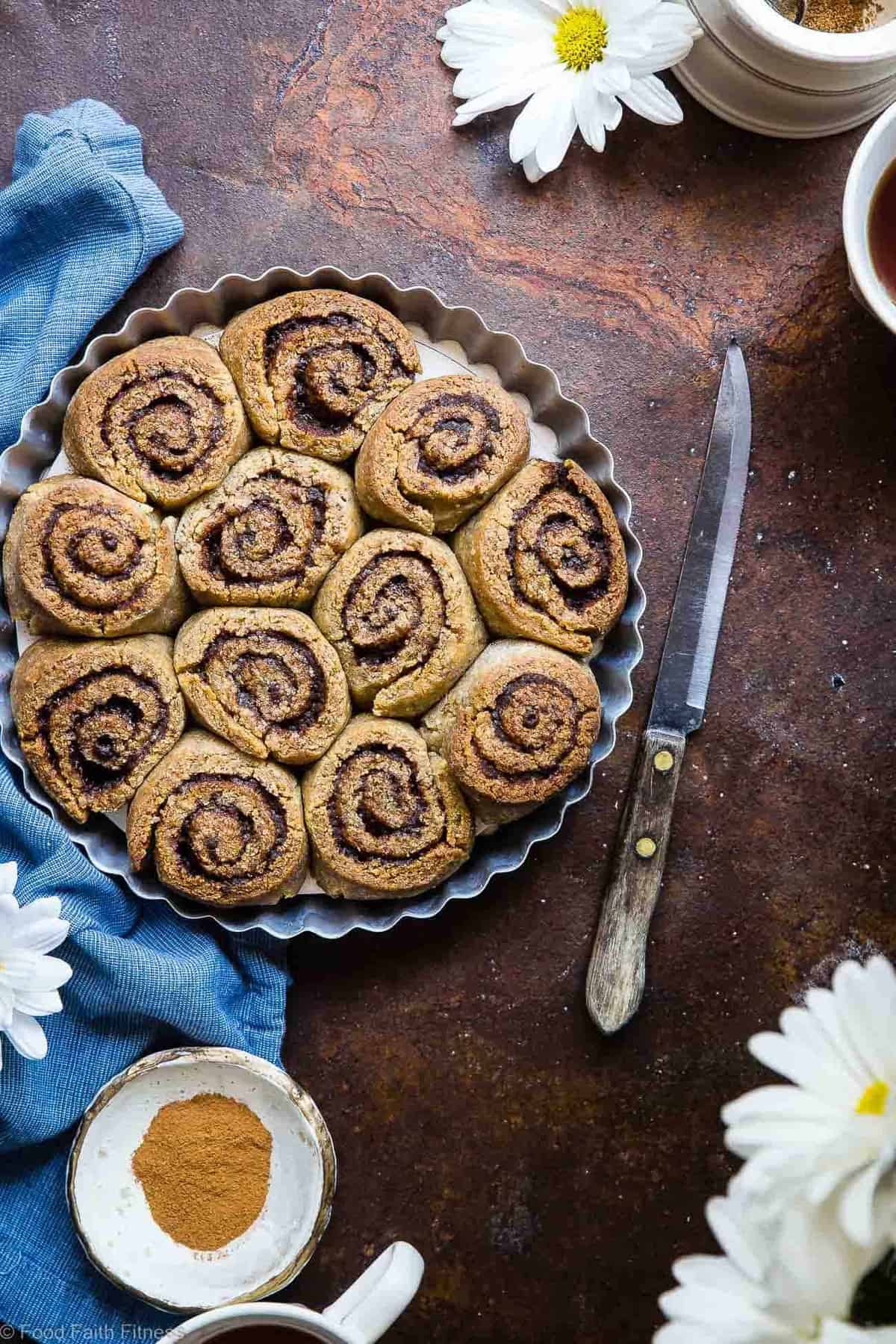 The Best Almond Flour Paleo Cinnamon Rolls - These gluten free cinnamon rolls are a simple, wholesome remake of the classic baked good that you can't even tell is healthy, and gluten/dairy free! SO soft, fluffy and YUMMY! | #Foodfaithfitness | #Paleo #Glutenfree #Healthy #Dairyfree #Cinnamonrolls