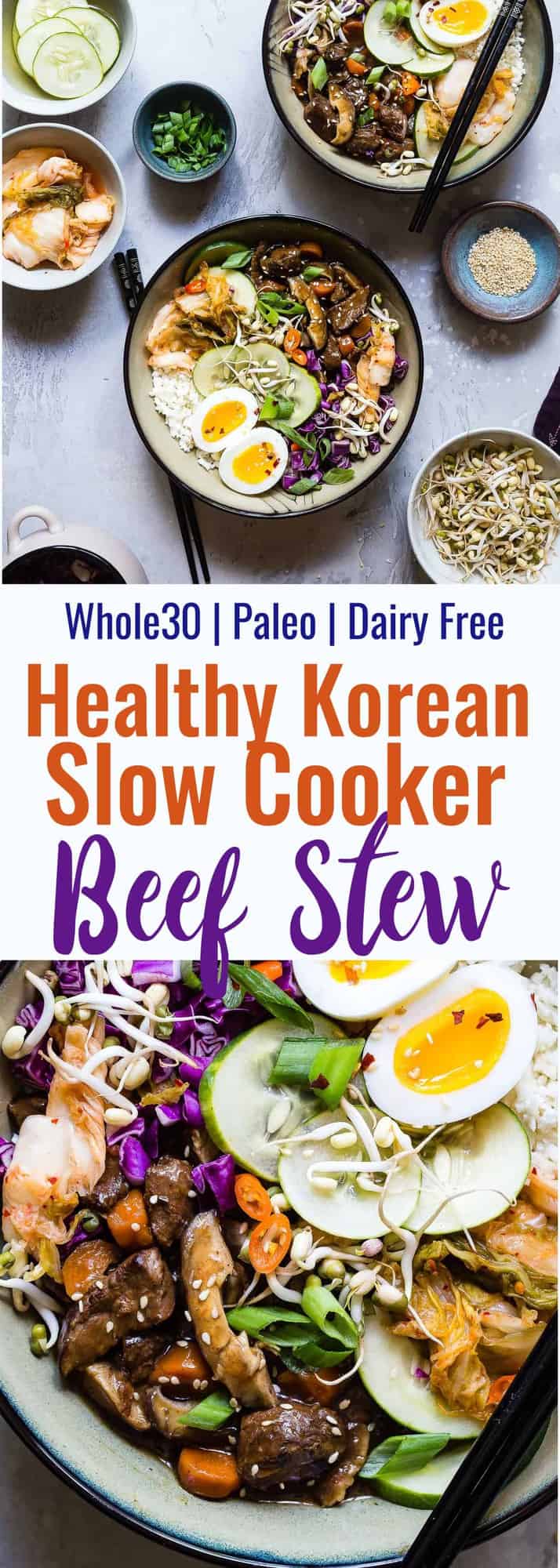 Slow Cooker Whole30 Korean Beef Stew - This Paleo Korean Beef Stew is made in the crock pot for an easy gluten/grain/dairy/sugar free weeknight dinner with addicting spicy-sweet flavor! It's healthy comfort food at it's best!  | #Foodfaithfitness | #Glutenfree #Paleo #Whole30 #Slowcooker #Healthy