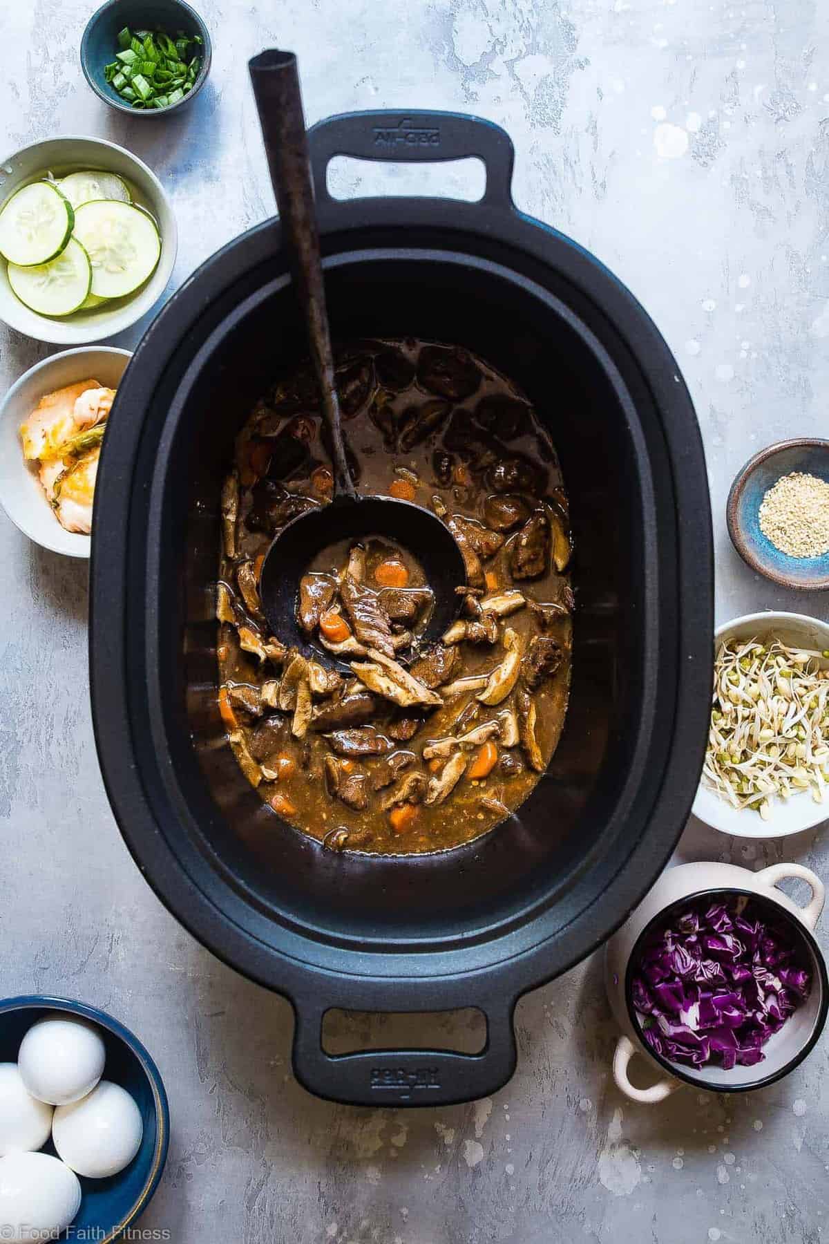 Slow Cooker Whole30 Paleo Korean Beef Stew - This Paleo Korean Whole30 Beef Stew is made in the crock pot for an easy gluten/grain/dairy/sugar free weeknight dinner with addicting spicy-sweet flavor! It's healthy comfort food at it's best!  | #Foodfaithfitness | #Glutenfree #Paleo #Whole30 #Slowcooker #Healthy