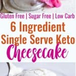 Easy Sugar Free No Bake Keto Cheesecake For One - Only 5 ingredients and gluten/grain/sugar free, low carb, keto friendly and protein PACKED! The BEST way to get your healthy dessert fix because you don't have to share! | #Foodfaithfitness | #Glutenfree #Keto #Lowcarb #Sugarfree #Cheesecake