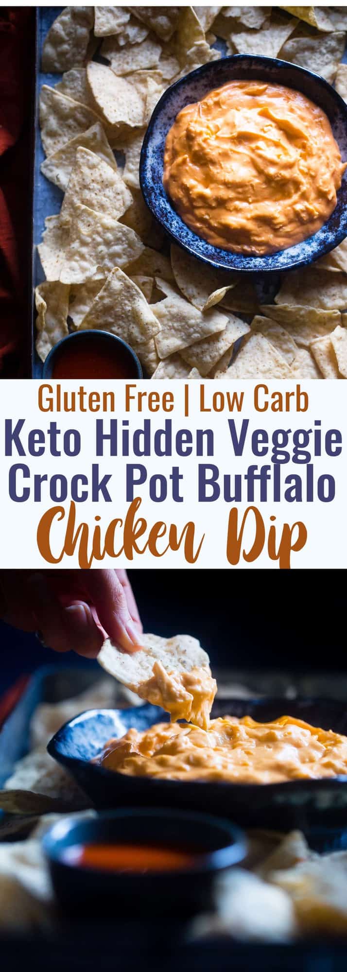 5 Ingredient Crock Pot Healthy Keto Buffalo Chicken Dip with Cauliflower - This dip is made with cauliflower so it's packed with hidden veggies and extra creamy! It's a low carb and gluten free appetizer for game day! | #Foodfaithfitness | #Glutenfree #Keto #lowcarb #healthy #buffalochicken