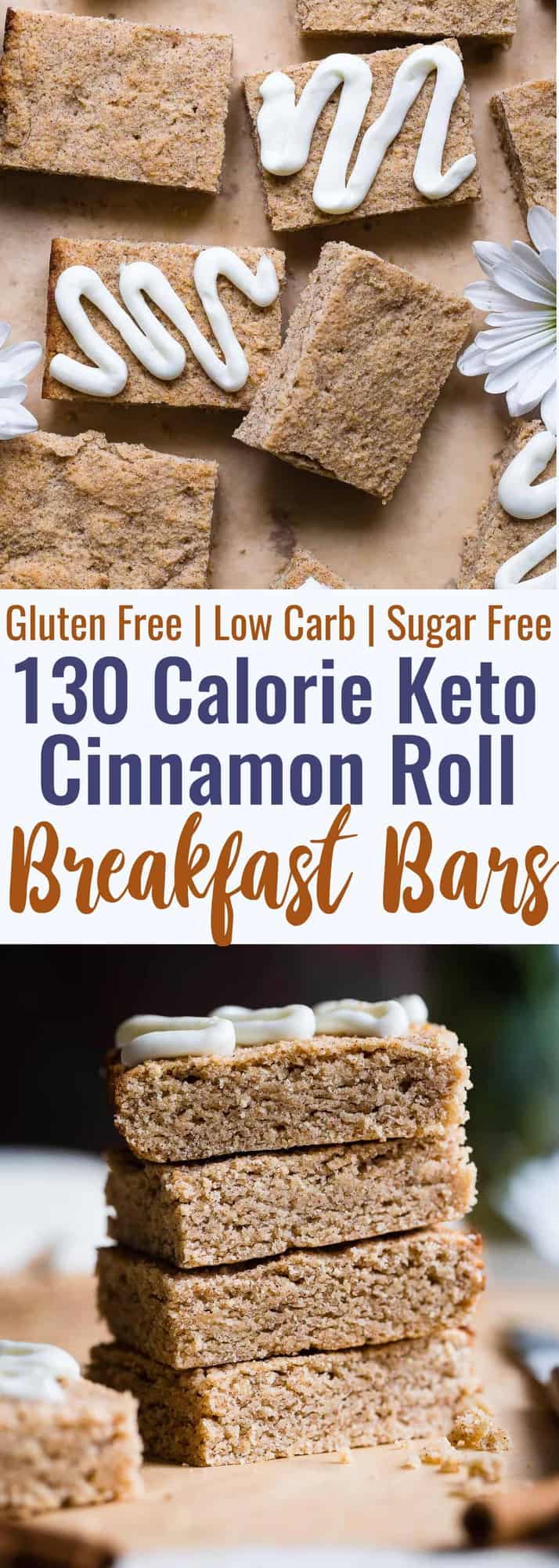 Sugar Free Keto Cinnamon Roll Breakfast Bars - These Low Carb Breakfast Bars are only 130 calories and tastes like a cinnamon roll in healthy, gluten free form! Great for kids and adults and perfect for busy mornings! | #Foodfaithfitness | #Keto #Lowcarb #Glutenfree #Sugarfree #Healthy