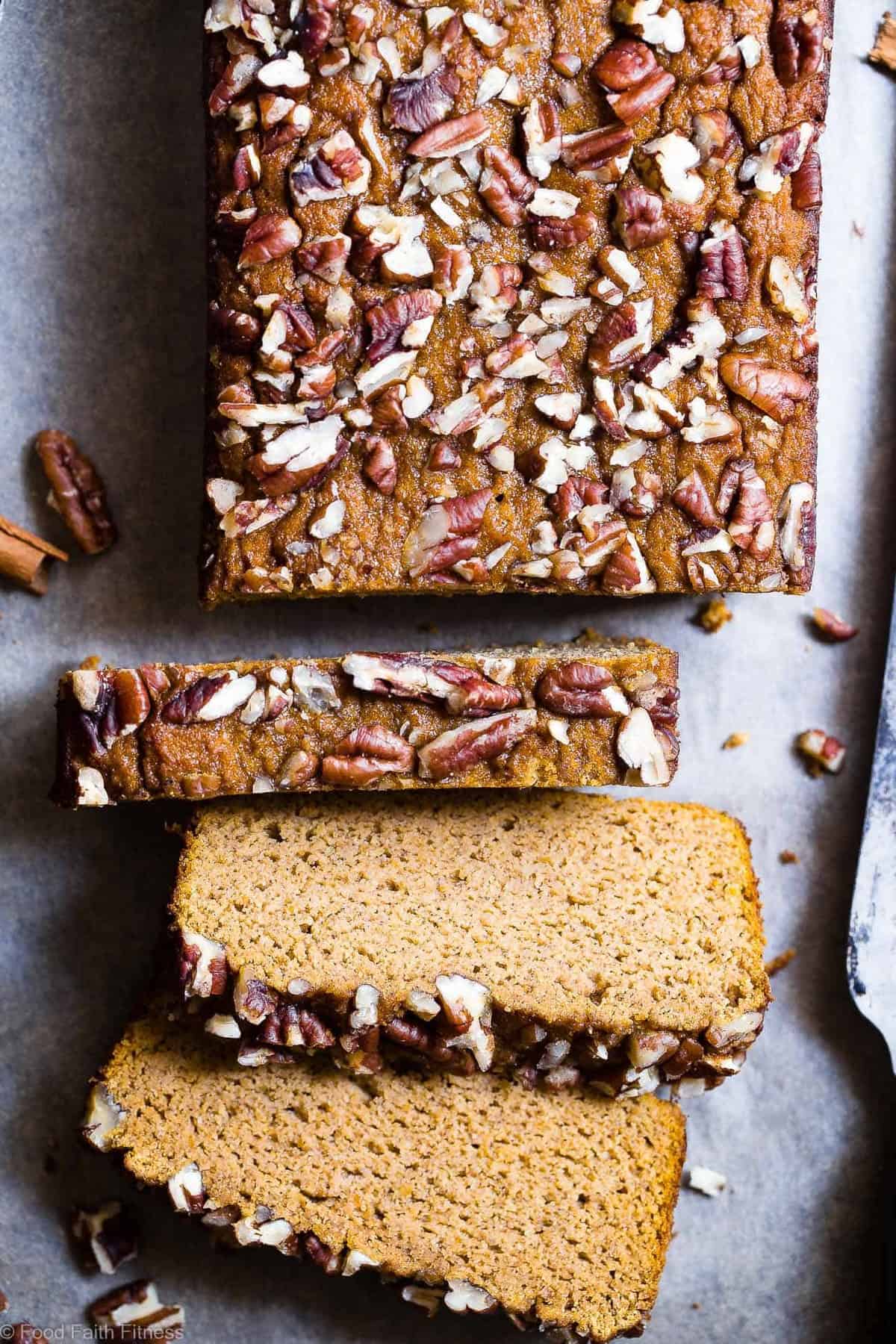 Gluten Free Paleo Pumpkin Bread - This EASY, healthy, dairy free pumpkin bread is SO moist, chewy and perfectly spicy-sweet! All the best parts of fall in a simple, wholesome recipe that is great for breakfasts or snacks! | #Foodfaithfitness | #Glutenfree #Paleo #Healthy #Grainfree #Pumpkin