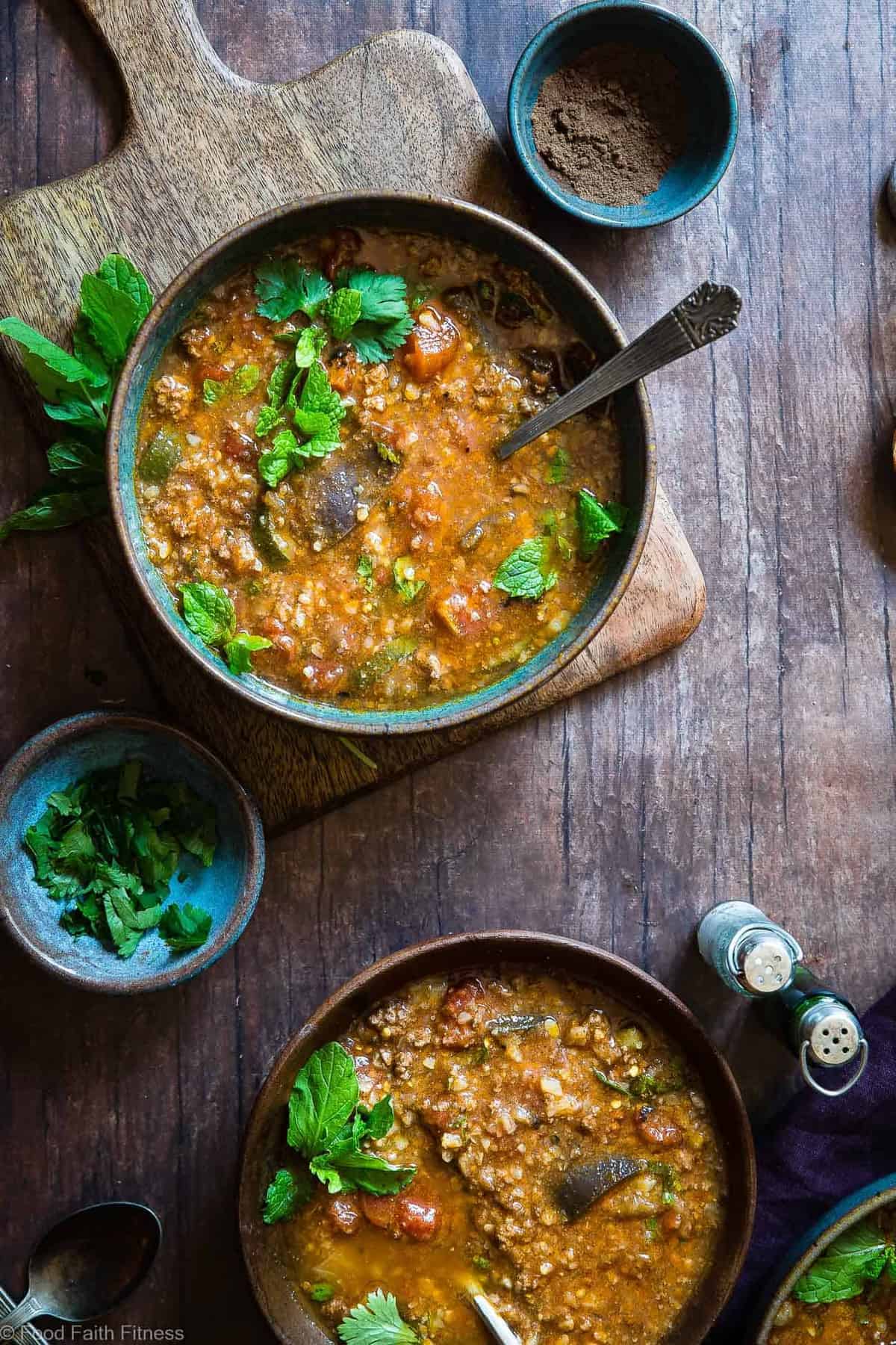 Moroccan Instant Pot Hearty Vegetable Beef Soup - A quick and easy, COZY, 30 minute dinner with a taste of the Middle East! Gluten free, low carb, paleo/whole30 compliant and so filling for only 220 calories!| #Foodfaithfitness | #Glutenfree #Paleo #Whole30 #Lowcarb #Instantpot