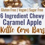 Salty Sweet Caramel Apple Kettle Corn Bars - Made with date caramel, dried apples and a punch of salty kettle corn, these easy, CHEWY, no-bake bars are addictingly salty-sweet!  Vegan friendly and gluten and sugar free, but you would never know they're better for you! | #Foodfaithfitness | #Glutenfree #Vegan #Healthy #Sugarfree #Dairyfree