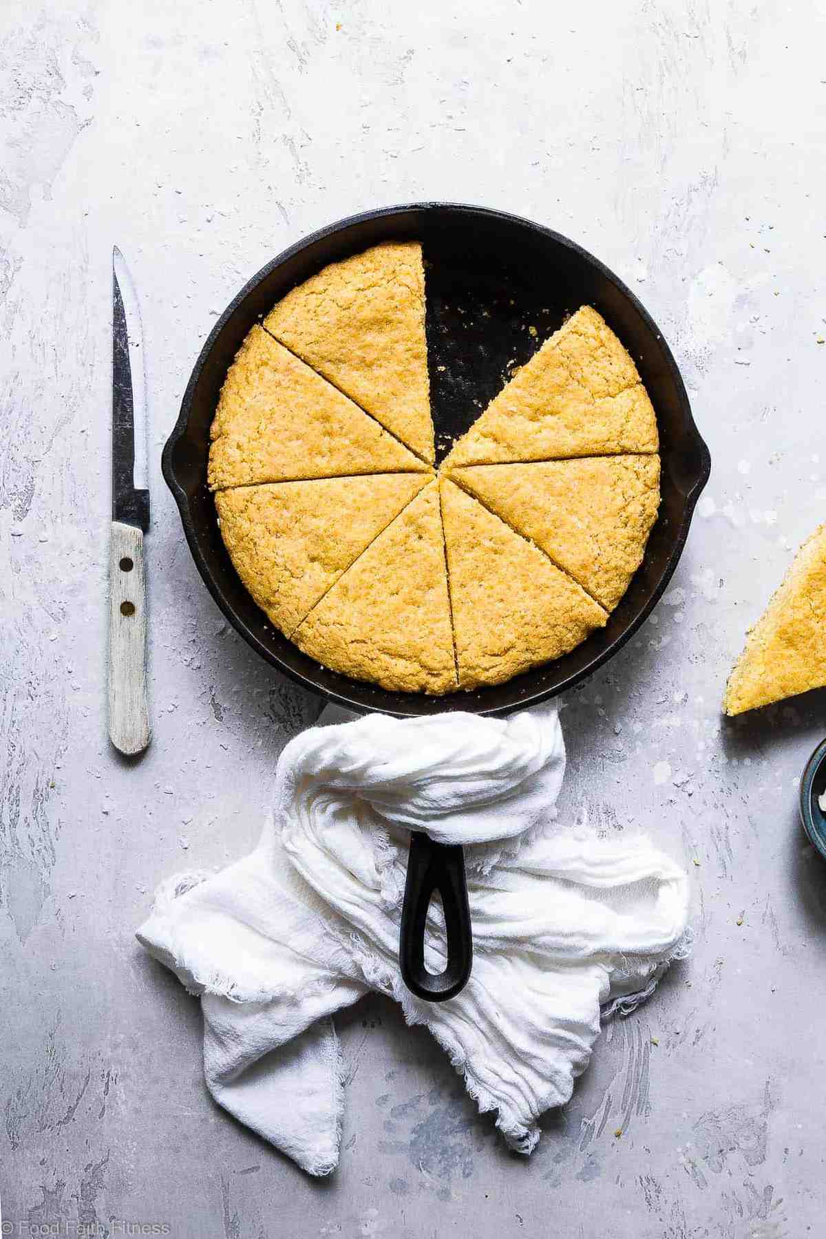 The Best Vegan Cornbread Recipe - This is the BEST gluten free, dairy free, egg free and vegan cornbread recipe! It's perfectly sweet, dense and SO chewy, you will never believe it's healthy and SO easy to make! | #Foodfaithfitness | #Glutenfree #Vegan #Dairyfree #Eggfree #Cornbread