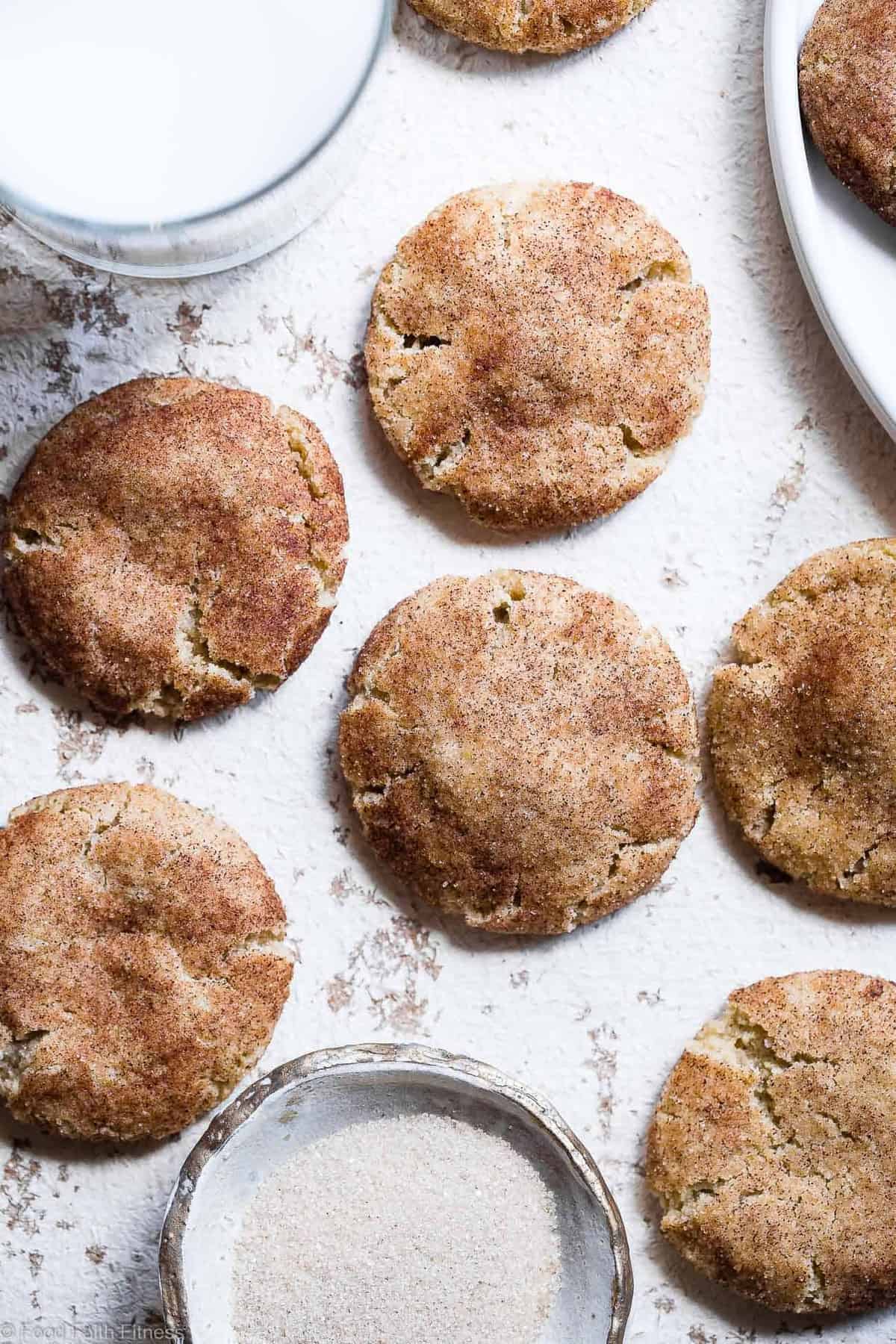 Gluten Free Vegan Snickerdoodles - These EASY, egg, dairy and gluten free snickerdoodles are perfectly soft, chewy and spicy-sweet! Made from simple, pantry-essential ingredients, only 120 calories and SO tasty! | Foodfaithfitness | #Glutenfree #Vegan #Healthy #Dairyfree #Eggfree