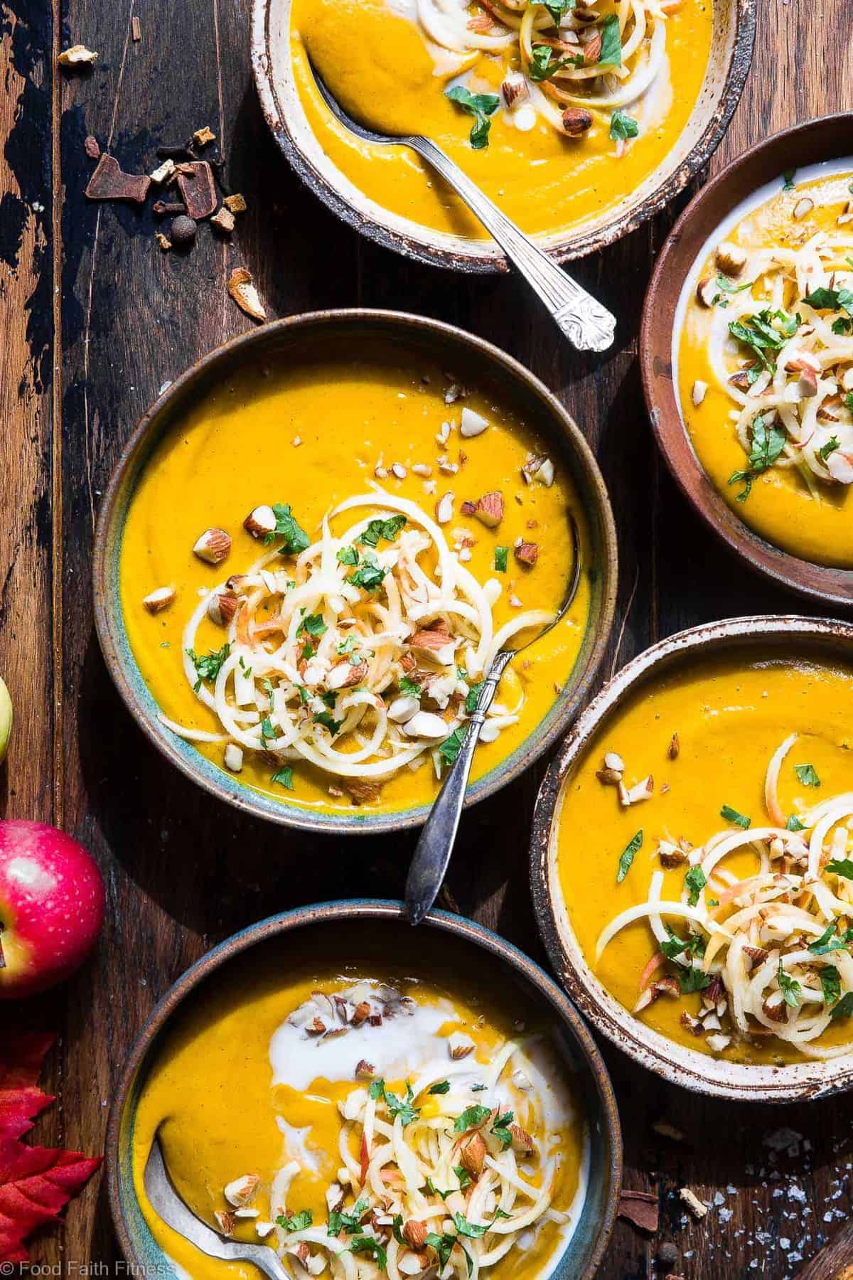 Slow Cooker Creamy Fall Vegan Sweet Potato Soup - this healthyÂ sweet potato soup is made in the slow cooker for an EASY weeknight dinner that is loaded with spicy-sweet, cozy flavor! Gluten free, paleo and SO creamy and delicious! | #Foodfaithfitness | #Paleo #Glutenfree #Vegan #Dairyfree #slowcooker