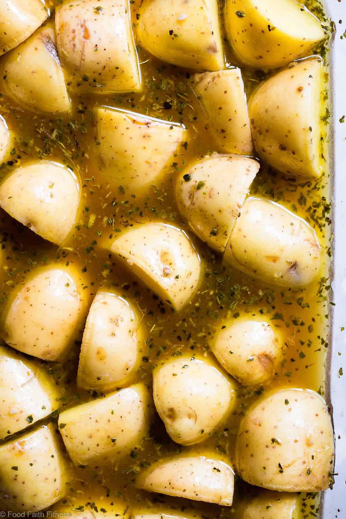 Oven Roasted Lemony Greek Potatoes - These are the BEST Oven Roasted Lemon Greek Potatoes! Tangy, zesty and so packed with flavor you will make them all the time! SO easy, whole30 complaint and vegan/ gluten free too! | #Foodfaithfitness | #Glutenfree #Vegan #Whole30 #Healthy #Dairyfree