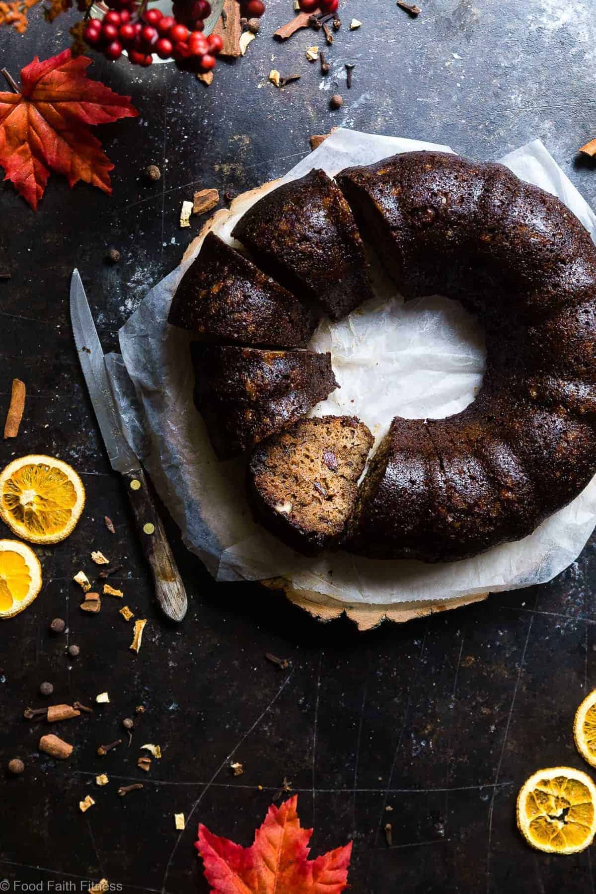 Gluten Free Mulled Wine cake - This better for you red wine cake has all the spicy, cozy flavors of the classic holiday drink! It's gluten/grain/dairy free and BOOZY! What more could you want? | #Foodfaithfitness | #Glutenfree #Grainfree #Dairyfree #Mulledwine #Cake