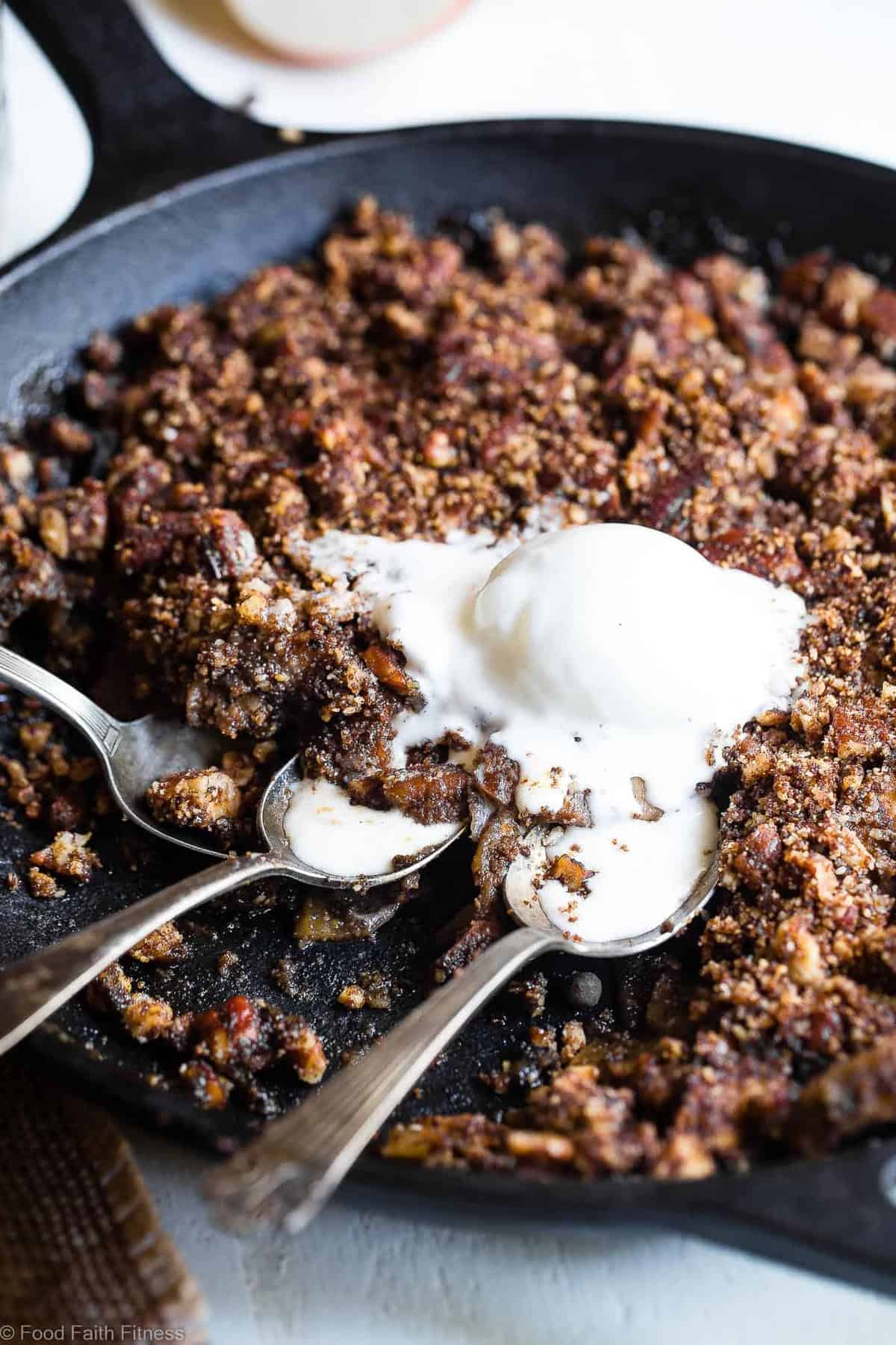 The BEST Paleo Vegan Apple Crisp with Coconut Flour - An EASY, cozy fall dessert made with simple, wholesome ingredients! Perfectly crispy, and spicy-sweet that you won't believe it's gluten free, dairy free and better for you! | #Foodfaithfitness | #Vegan #Paleo #Healthy #Glutenfree #Dairyfree