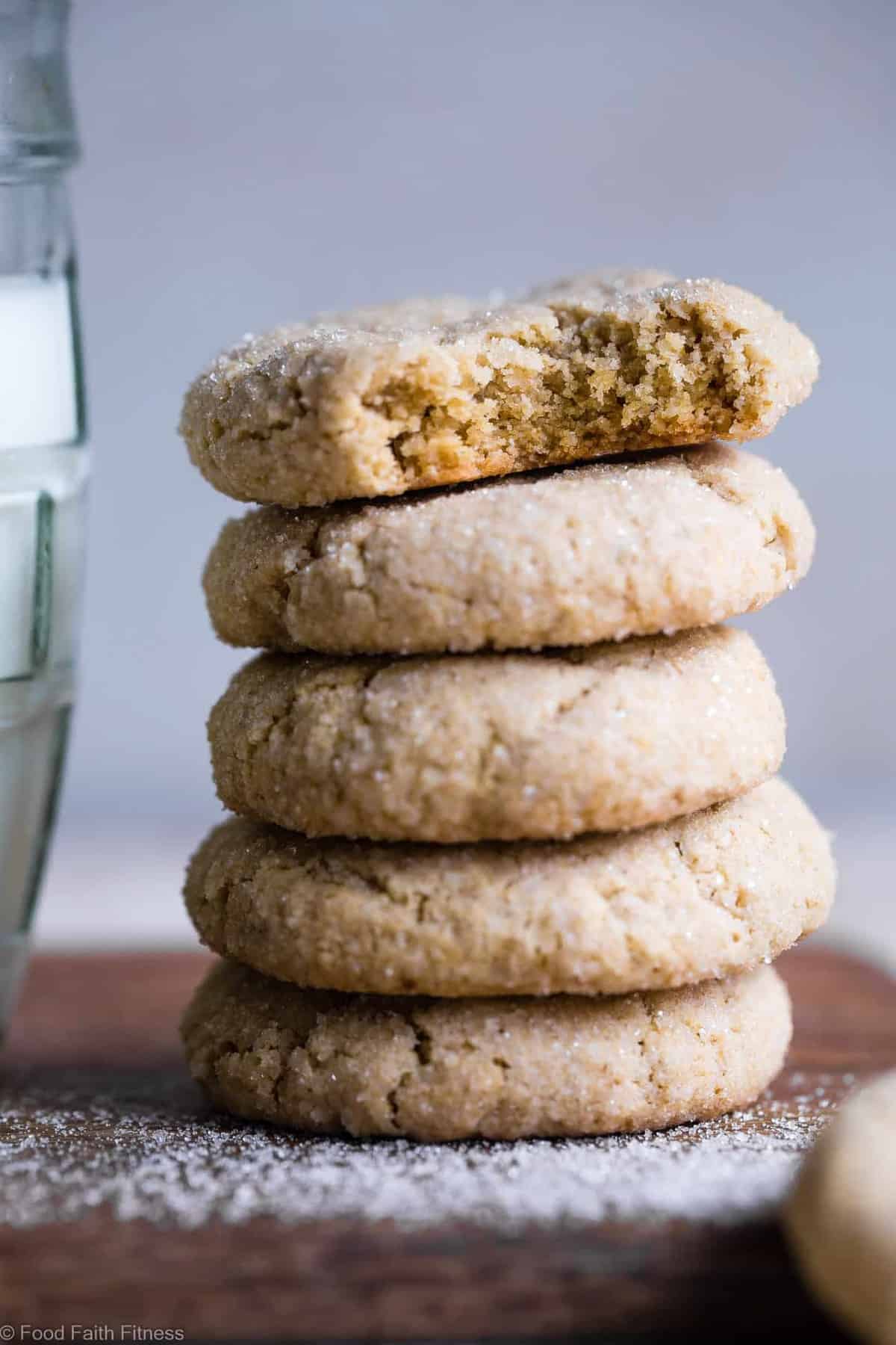 Soft Gluten Free Vegan Sugar Cookies - These SOFT and CHEWY Gluten Free Sugar Cookies are SO easy to make and seriously tasty! No one will believe these are healthy, dairy and egg free and only 115 calories! | #Foodfaithfitness | #vegan #healthy #dairyfree #eggfree #glutenfree