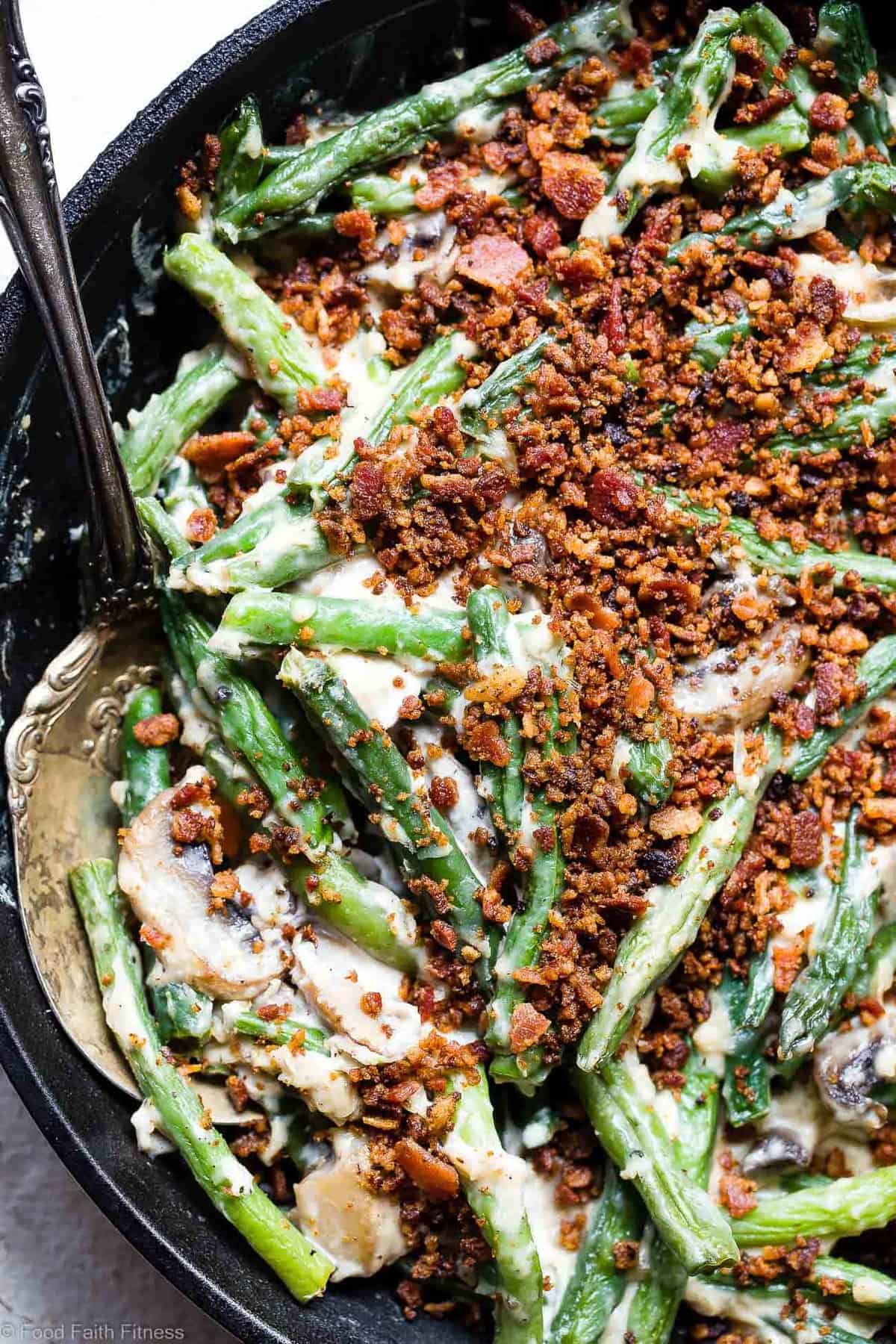 Low Carb Keto Green Bean Casserole - This Low Carb Green Bean Casserole is an EASY, healthy remake of the classic side! No one will know it's better for you! Dairy free option included! | #Foodfaithfitness | #Glutenfree #Dairyfree #Keto #Lowcarb #Healthy