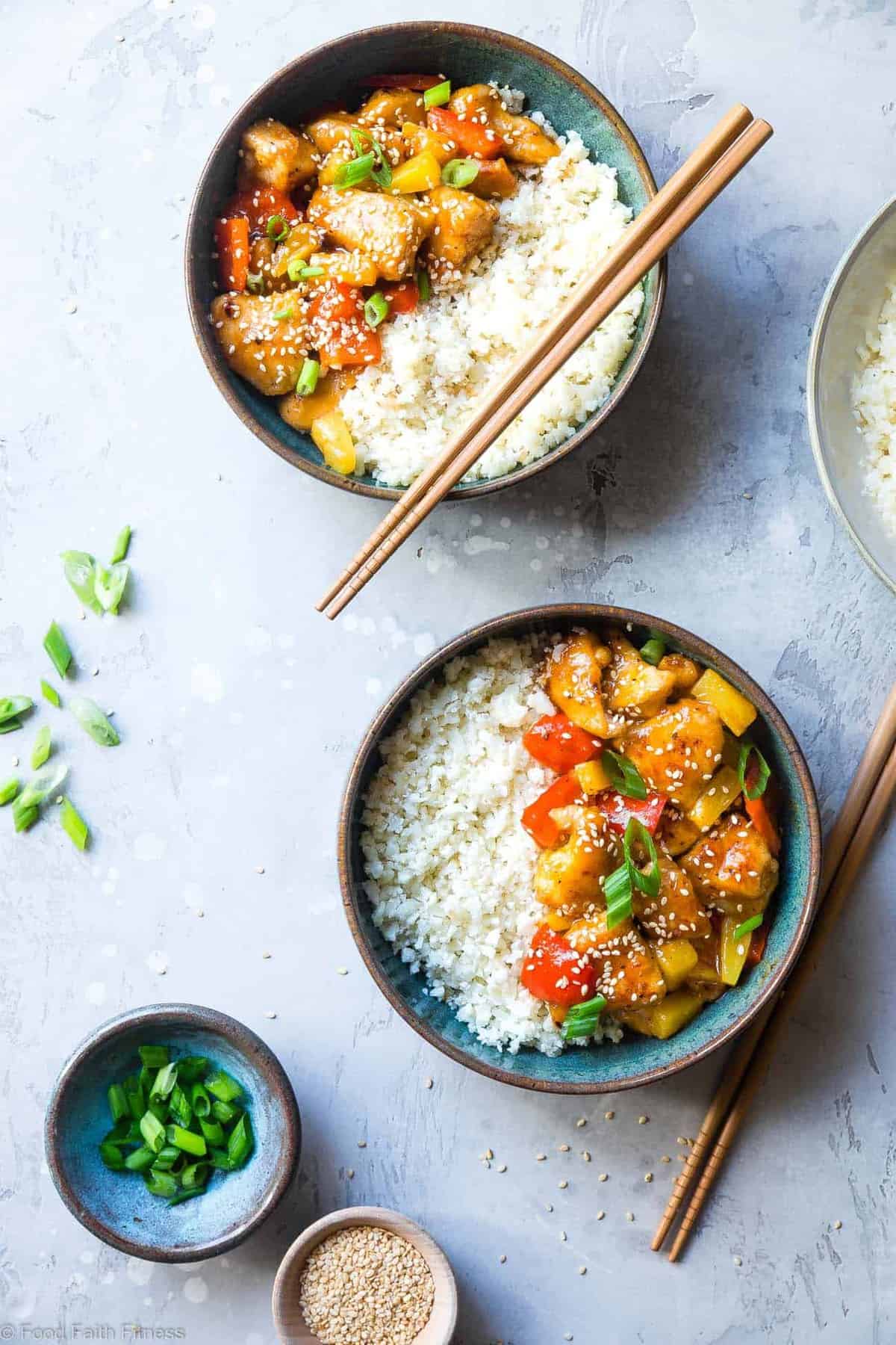 Gluten Free Whole30 Sweet and Sour Chicken - This paleo friendly, healthy sweet and sour chicken is so easy to make and tastes better than takeout and is WAY better for you! It's sugar/grain/gluten/dairy/egg free too! | #Foodfaithfitness | 