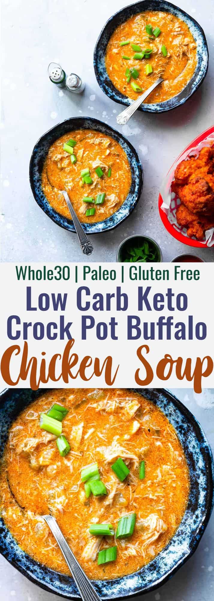 Crock Pot Low Carb Buffalo Chicken Soup - This easy, slow cooker Buffalo Chicken Soup basically makes itself! It's a gluten/grain/dairy and sugar free meal that is paleo and whole30 compliant too! Even picky eaters will love it! | #Foodfaithfitness | #Glutenfree #Paleo #Whole30 #Keto #Lowcarb