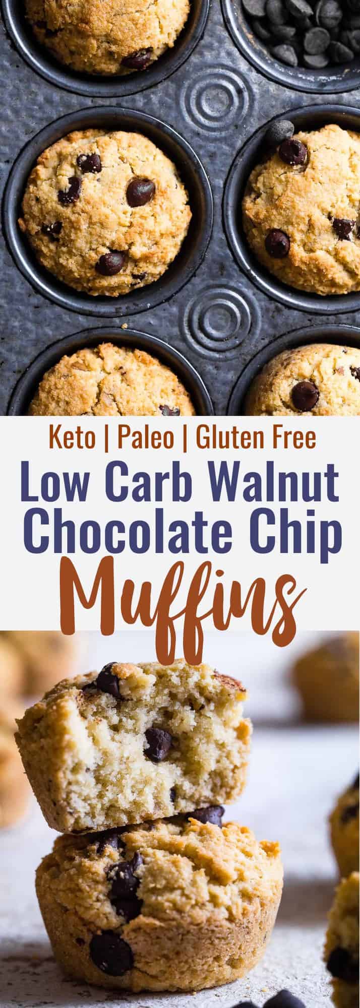 Walnut Chocolate Chip Keto Low Carb Muffins - These healthy, sugar free muffins are loaded with chocolate chips and black walnuts and are SO moist and fluffy you won't believe they're gluten free, keto AND paleo! | #Foodfaithfitness | #Keto #Lowcarb #Glutenfree #Paleo #Grainfree