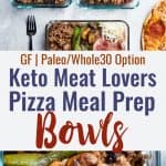 Keto Low Carb Pizza Meal Prep Bowls - These easy meal prep bowls are perfect for both kids and adults to pack for lunches! Gluten free, healthy and paleo and whole30 compliant too! Dairy free option included. | #Foodfaithfitness | #Glutenfree #keto #lowcarb #whole30 #mealprep