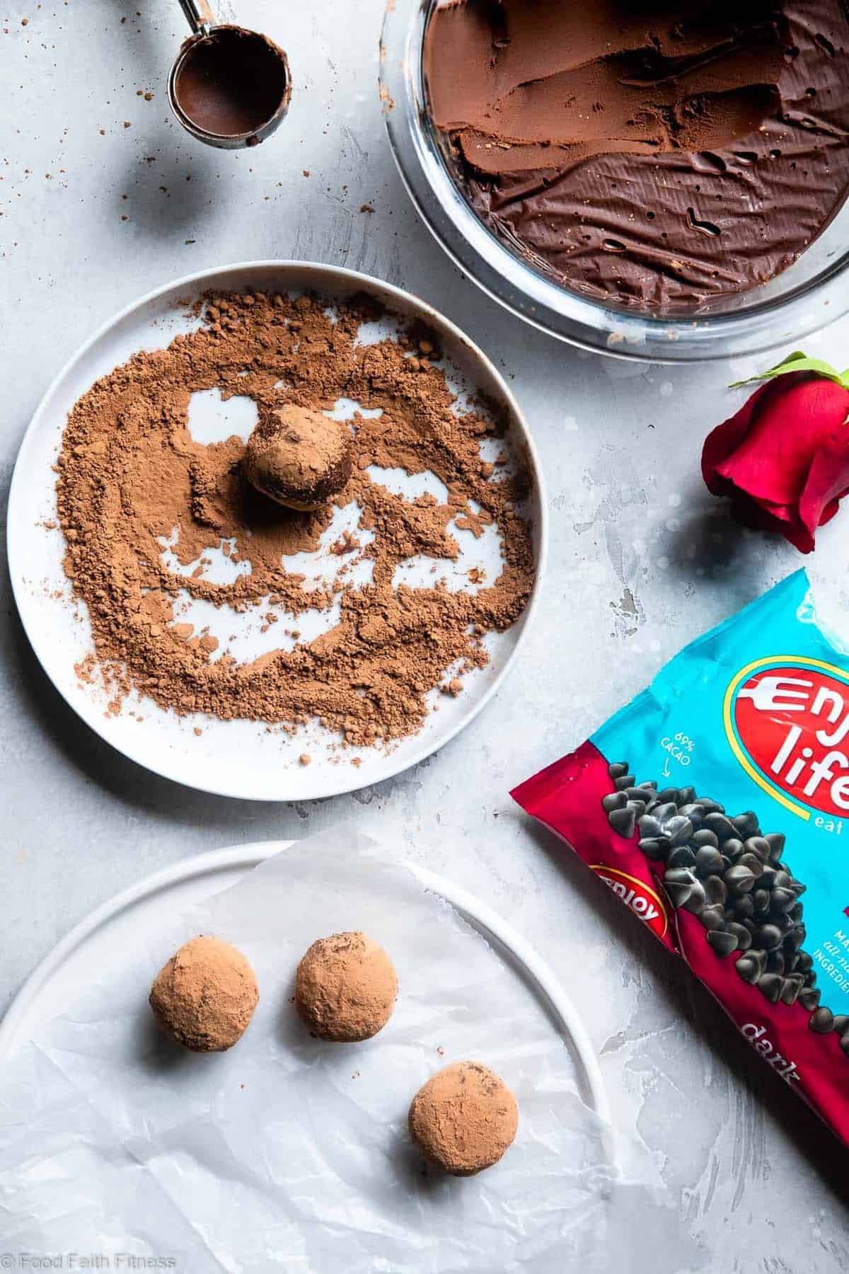 Dairy Free Vegan Truffle Recipe - These Homemade Chocolate Truffles are only 3 ingredients and are SO easy to make! So creamy you won't know they're gluten, grain and dairy free, paleo friendly and healthier! | #Foodfaithfitness | 