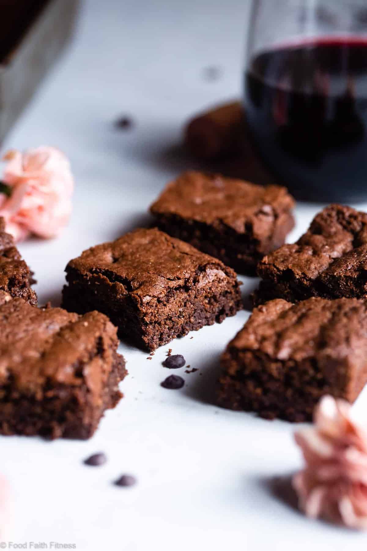 Easy Gluten Free Dairy Free Brownies - These grain free, healthy, gluten free brownies come together in less than an hour and are SO dense, chewy and FUDGY! Paleo friendly, gluten and dairy free and SO delicious! | #Foodfaithfitness | #Glutenfree #Dairyfree #Paleo #Healthy #Brownies