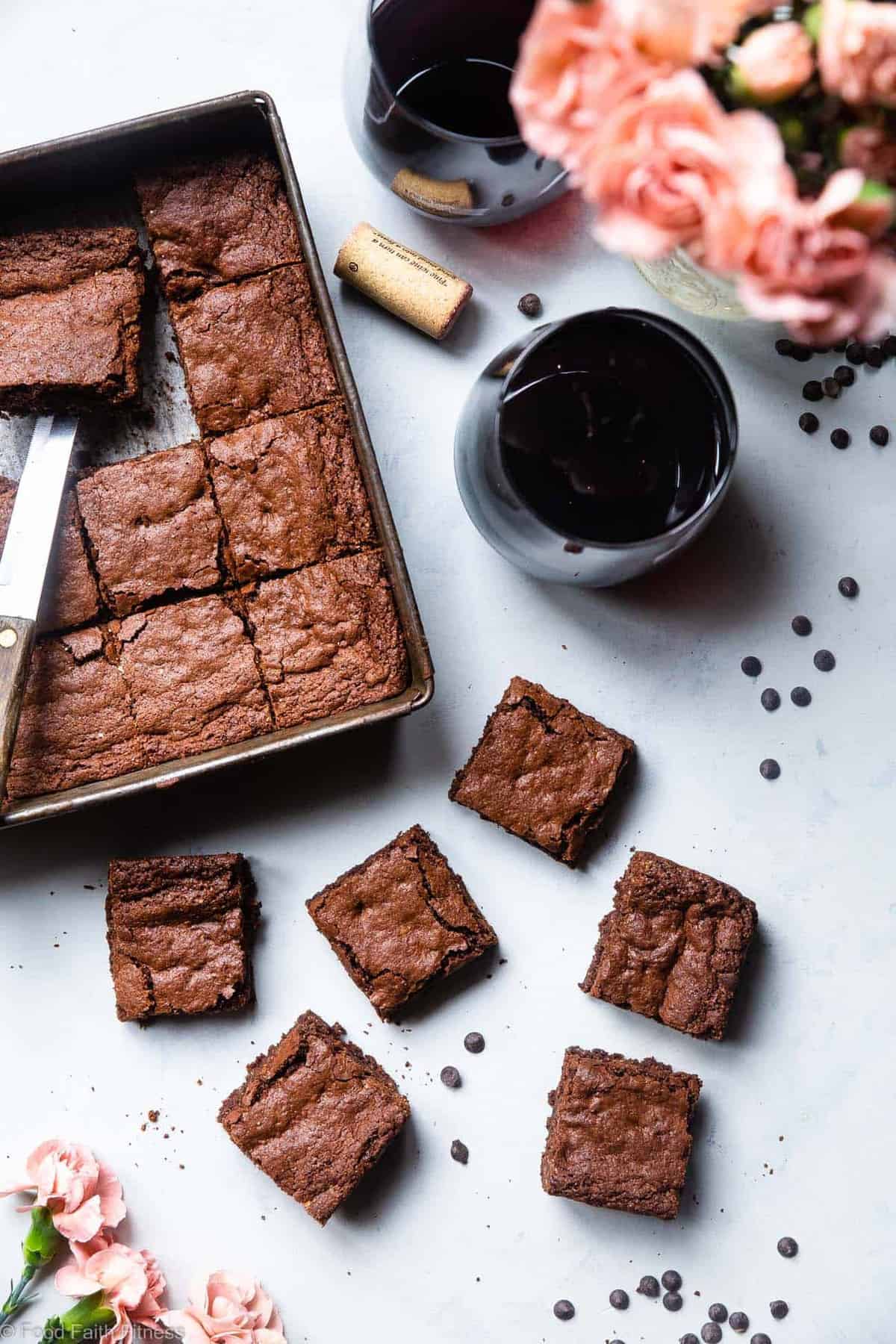 Easy Gluten Free Dairy Free Brownie Recipe - These grain free, healthy brownies come together in less than an hour and are SO dense, chewy and FUDGY! Paleo friendly, gluten and dairy free and SO delicious! | #Foodfaithfitness | 