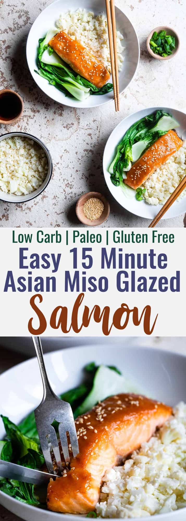 Honey Sriracha Miso Glazed Salmon - An easy, 15 minute weeknight dinner that is big on spicy-sweet asian flavor! A gluten free meal you'll make over and over! Only one Weight Watchers SmartPoint too! | #Foodfaithfitness | #Glutenfree #Lowcarb #Keto #Healthy #Dairyfree