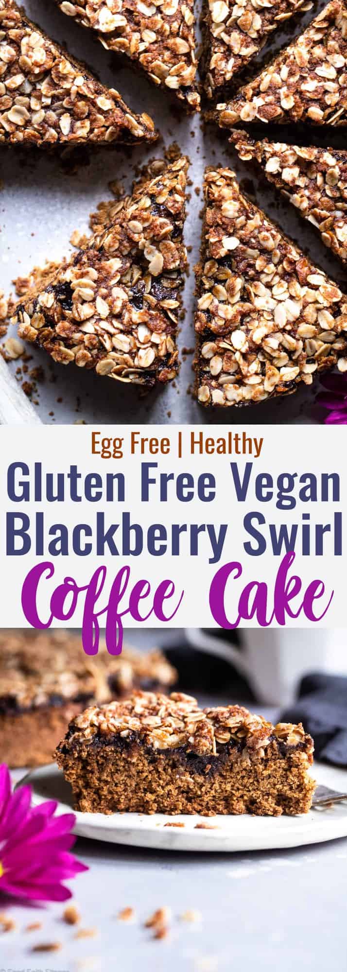Gluten Free Vegan Coffee Cake - This tender, moist Gluten Free Coffee Cake has a tasty blackberry swirl and is loaded with a crunchy, crispy crumble topping! It's sure to be a hit and does not taste healthy! | #Foodfaithfitness | #Glutenfree #Vegan #dairyfree #eggfree #healthy