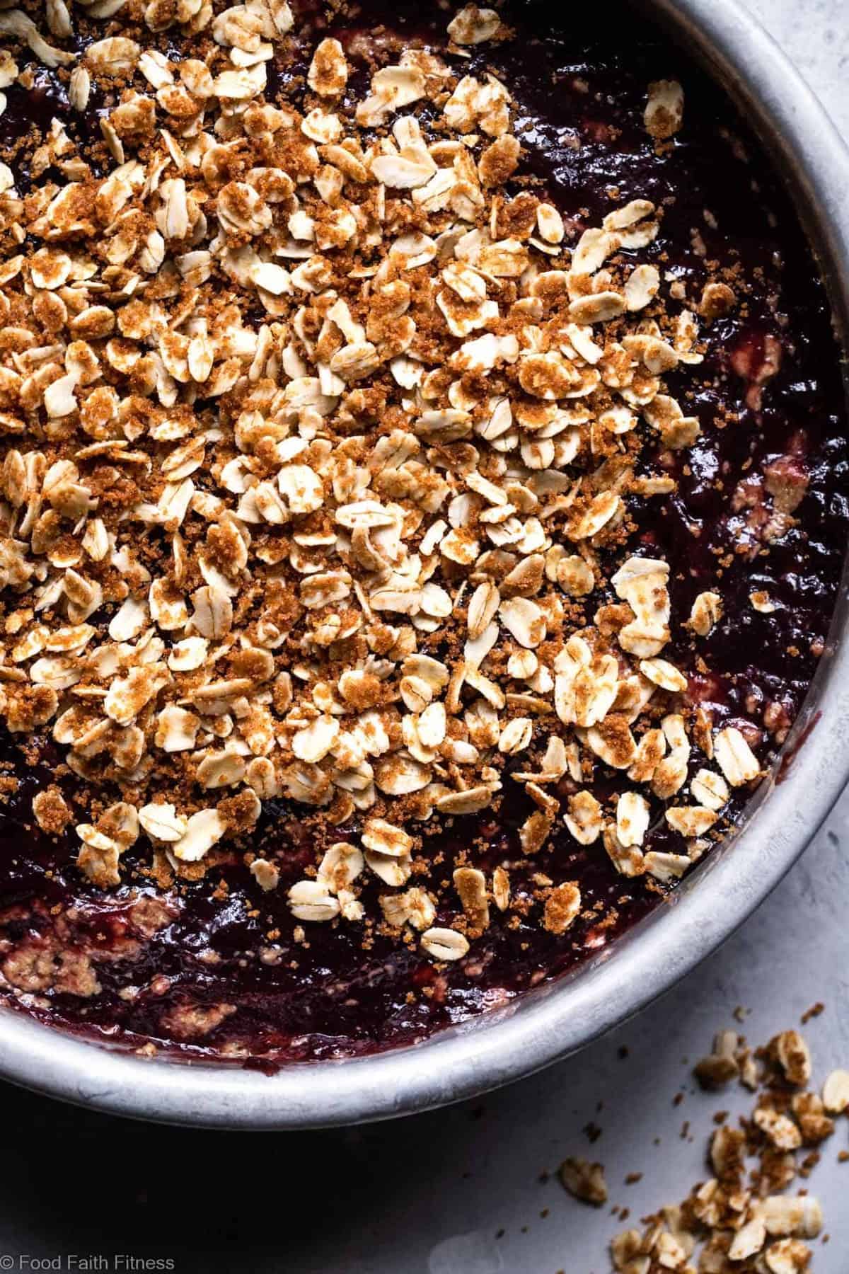 Gluten Free Eggless Coffee Cake - This tender, moist Gluten Free Coffee Cake has a tasty blackberry swirl and is loaded with a crunchy, crispy crumble topping!  It's sure to be a hit and does not taste healthy!  |  #Foodfaithfitness | 
