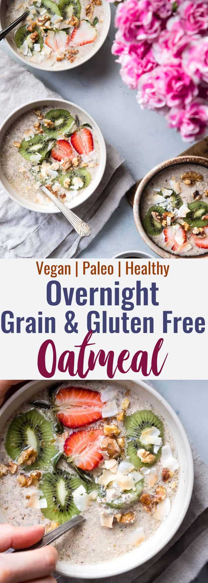 No Oats Paleo Oatmeal - This grain free oatmeal is an EASY, healthy recipe that you can make ahead for busy mornings! Loaded with healthy fat to keep you full too! | #Foodfaithfitness | #Glutenfree #dairyfree #paleo #grainfree #healthy